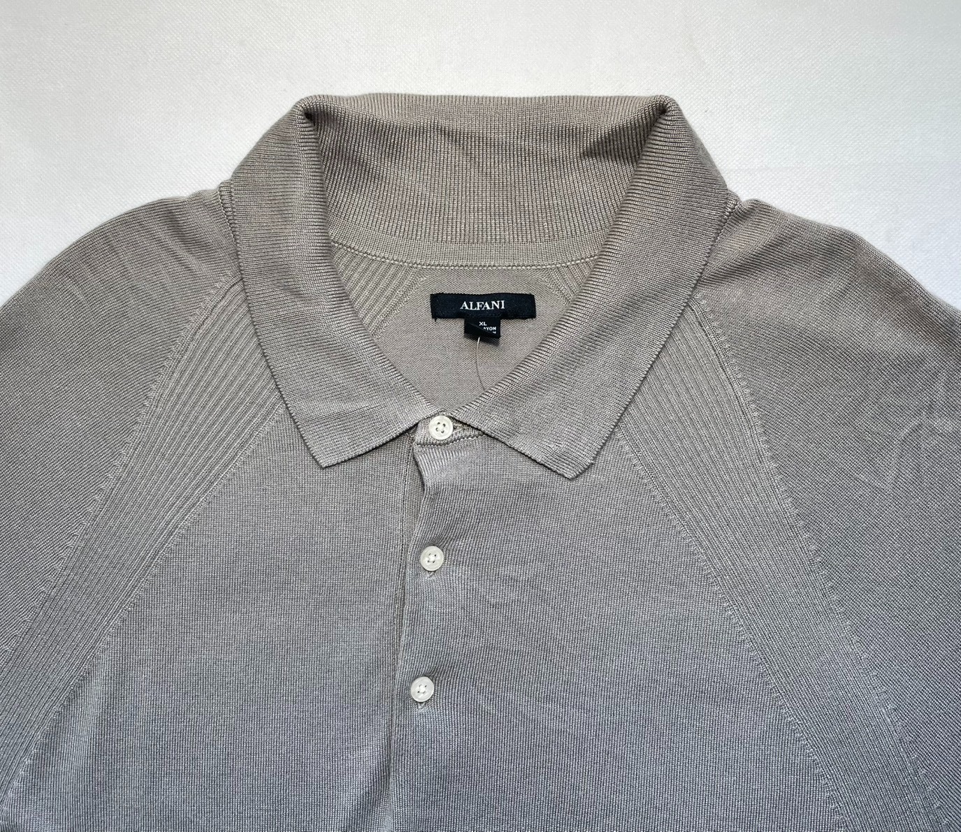 NWT Alfani Men’s XL Ribbed Raglan Sweater-Knit Polo Shirt Willow Wood Ash $50