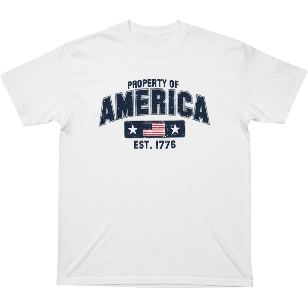 Hanes Heavyweight Property of America Graphic T-Shirt White Adult Small S 1776