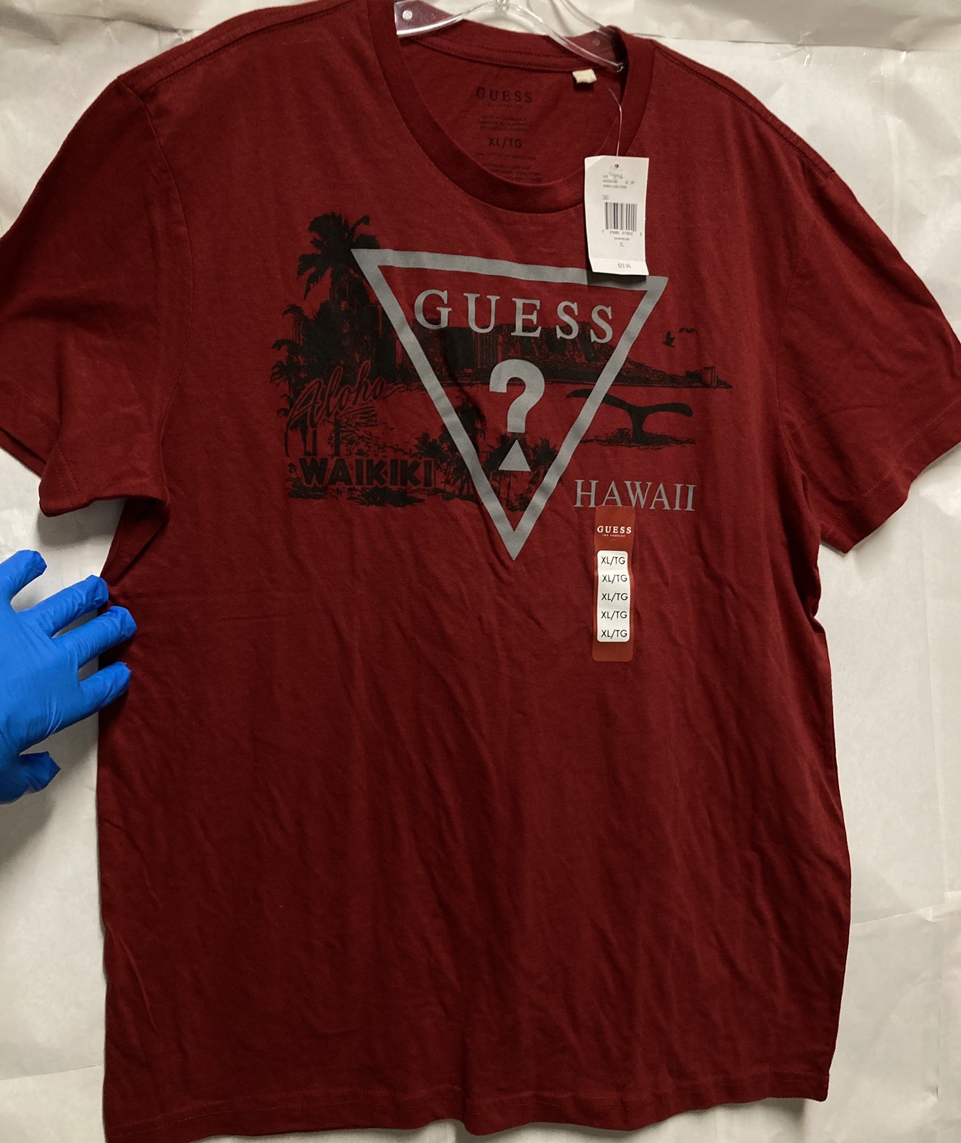 [New] GUESS LOS ANGELES “Hawaii “ Unisex T Shirt; XL; Red Wine; New with Tag