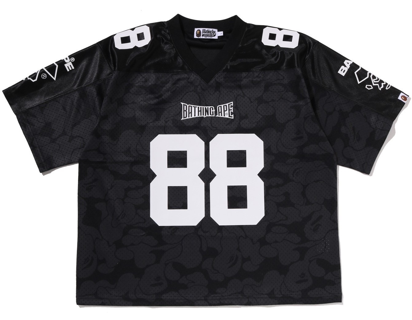 A BATHING APE Men’s SOLID CAMO MULTI LOGO RELAXED FIT FOOTBALL JERSEY TEE rz