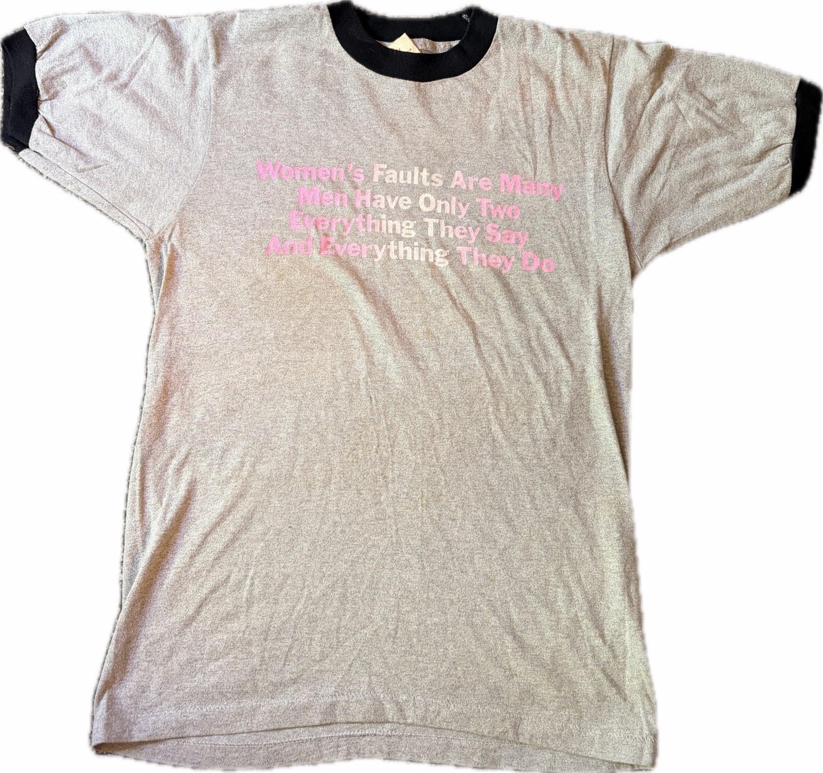 80s feminism/humor shirt Shirt w/ Contrast Black Trim Crew Neck Sz S
