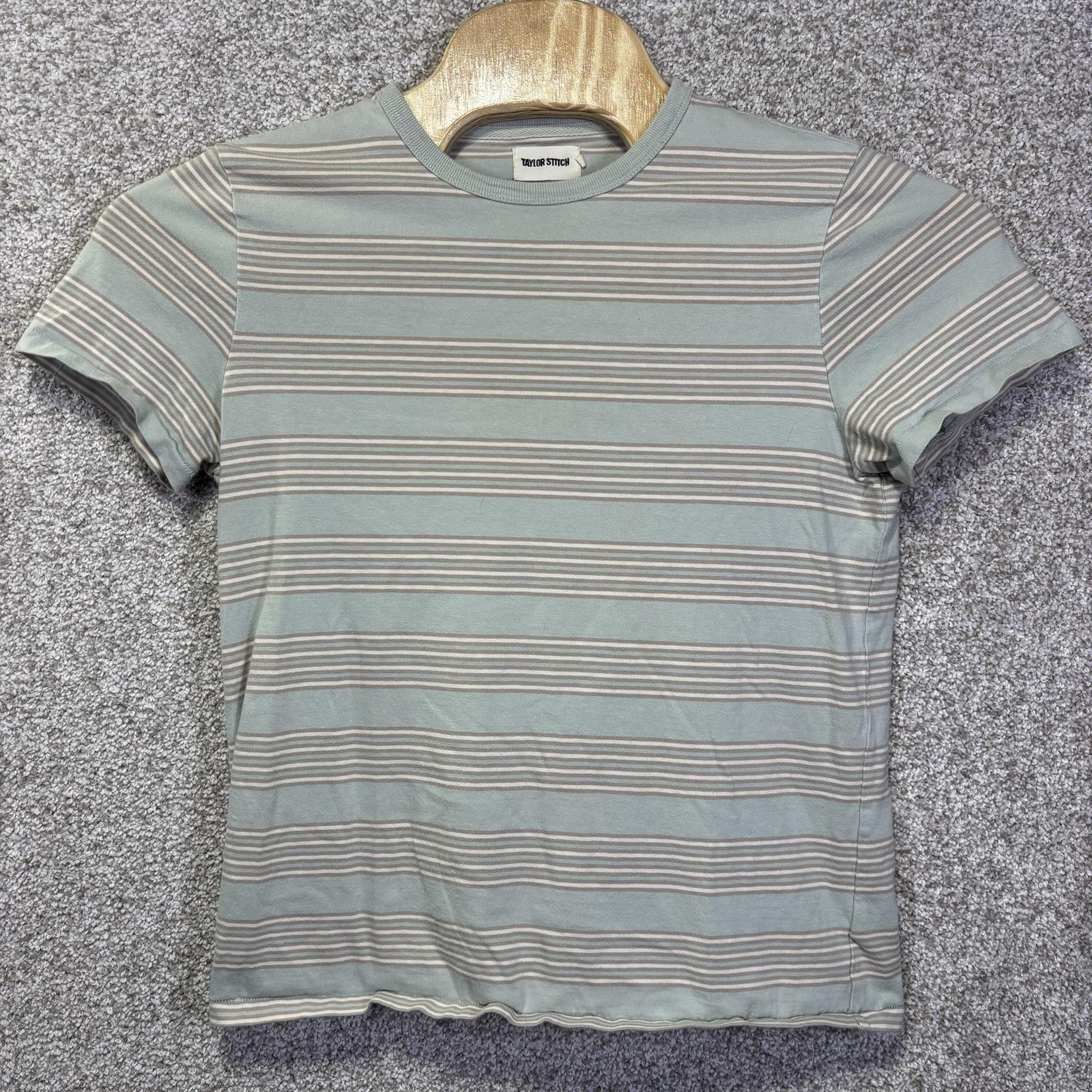 Taylor Stitch Shirt Mens 38 Green Striped Organic Cotton Crewneck Tee Casual