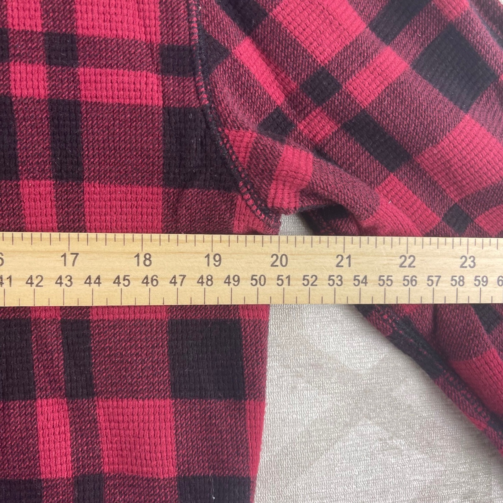 Polo Ralph Lauren Mens Red Black Buffalo Plaid Waffle Knit Thermal Shirt Large
