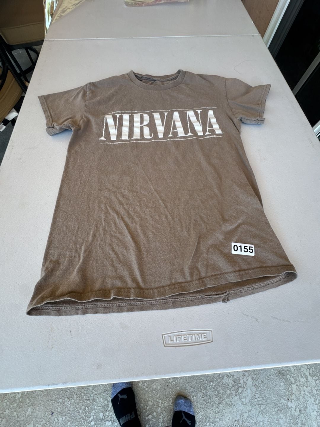Nirvana Brown Two-Sided Graphic T-Shirt Stencil Logo Smiley Face. Reprint with a