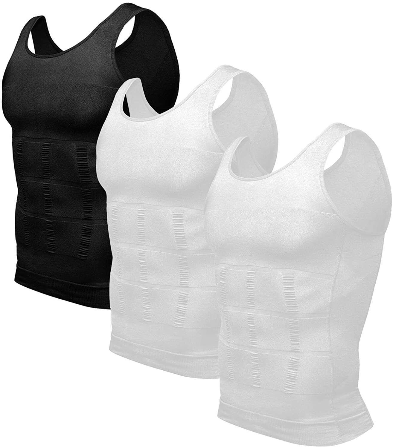 Men’s 3 Pack Compression Shirt Slimming Body Shaper Vest Gym Workout Tank Top