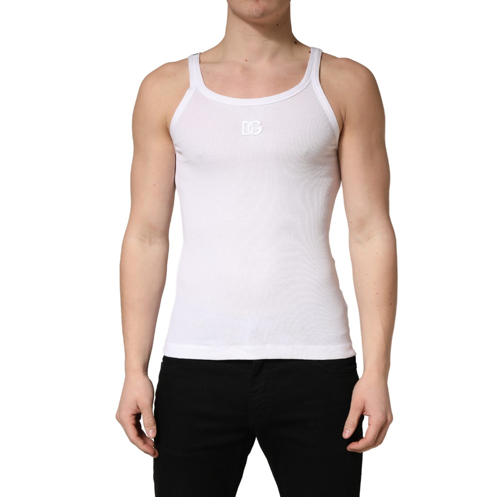DOLCE & GABBANA T-shirt White Ribbed Cotton Sleeveless Tank IT48/US38/M 670usd