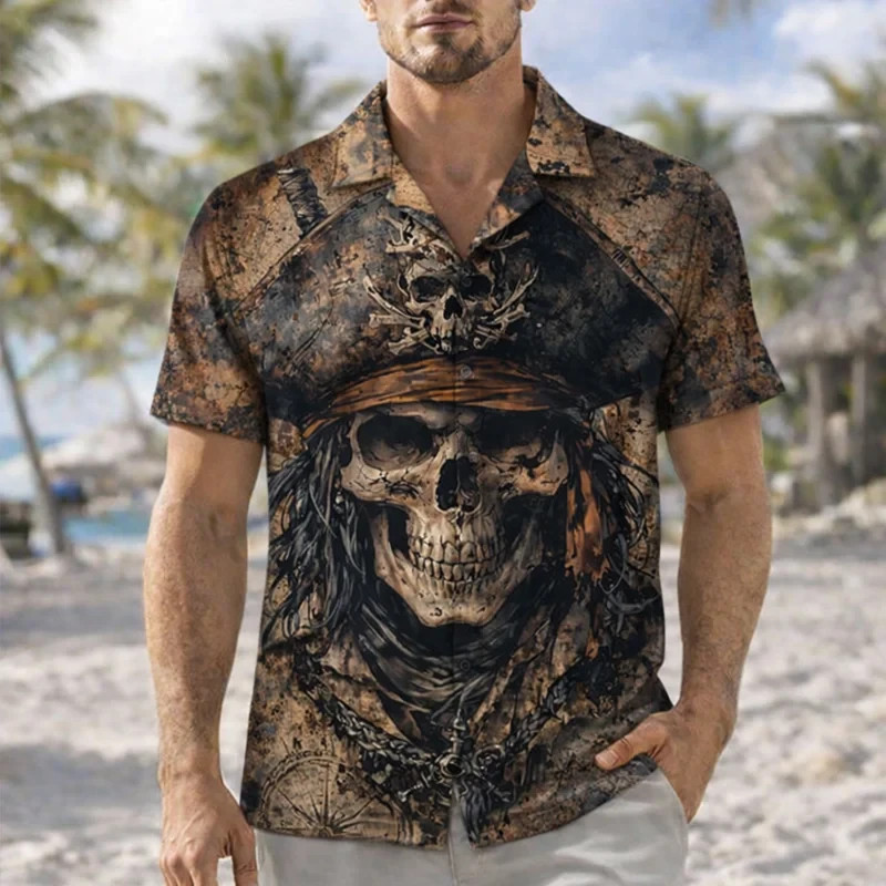Retro Pirate Design – 3D Print Hawaiian Shirt – Adults & Youth