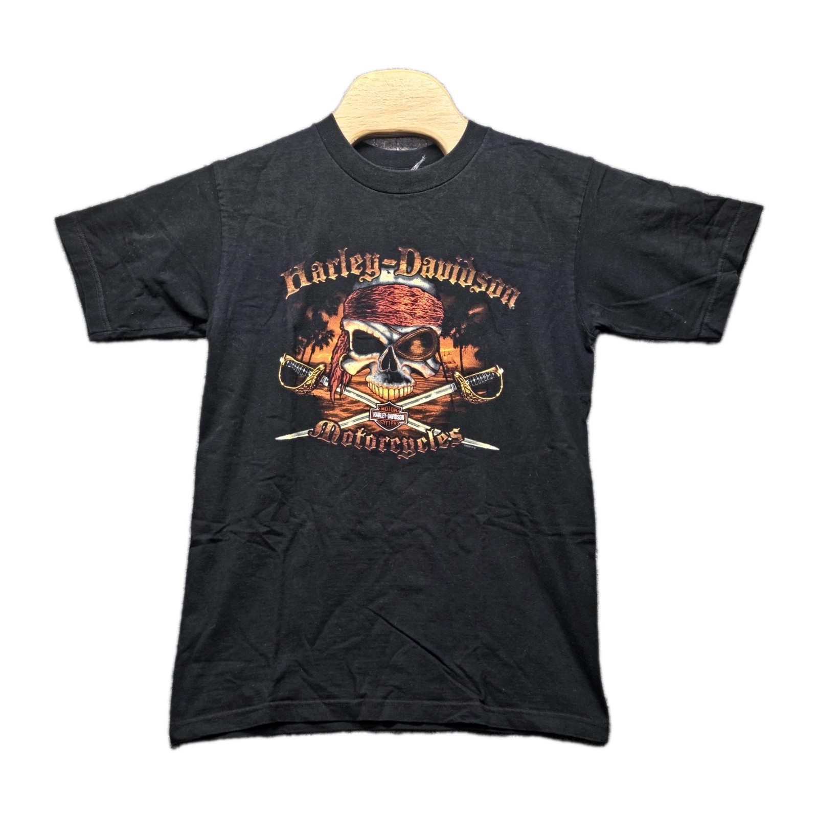 Harley Davidson Shirt Medium Williamsburg VA Pirate Skull Swords 2008 Biker Tee