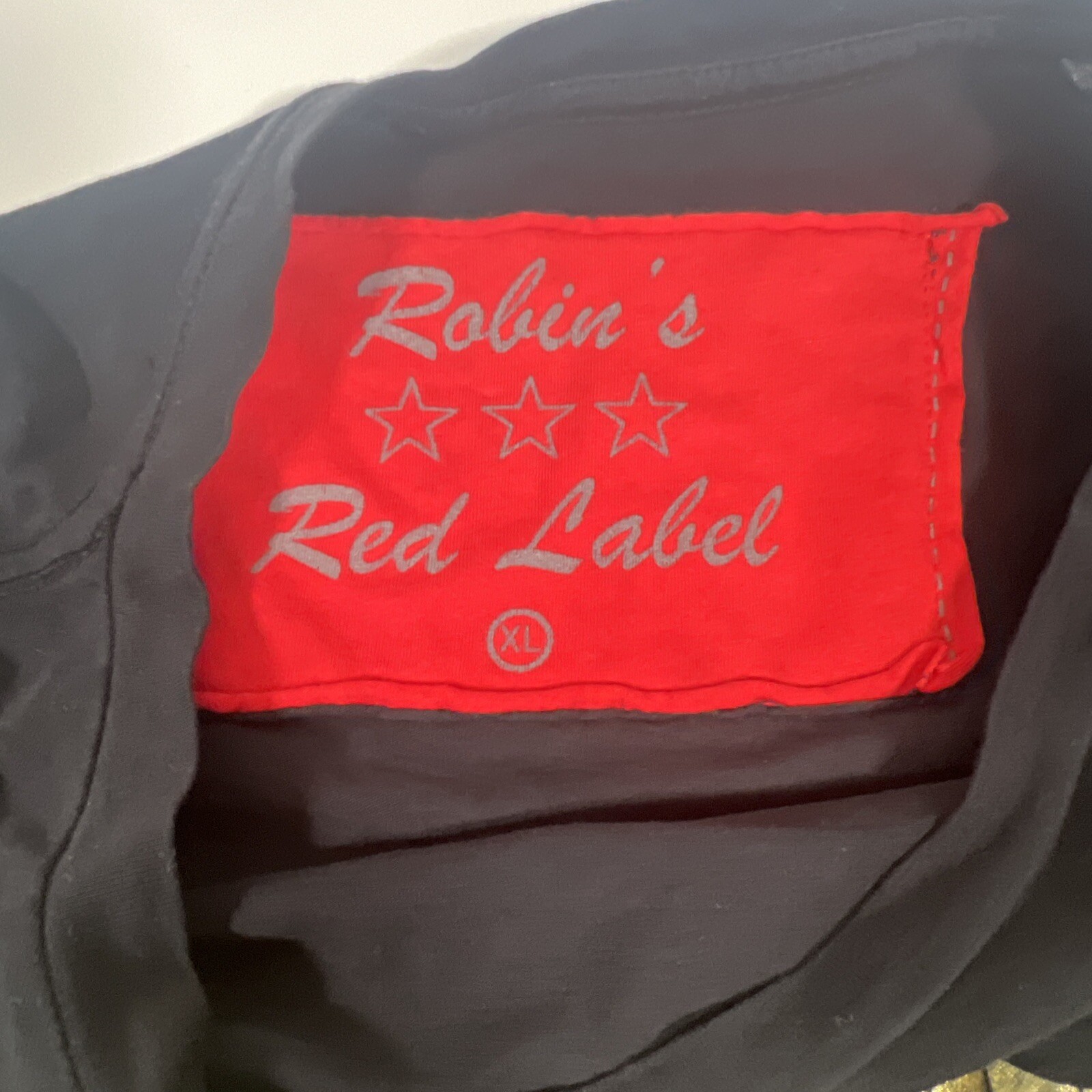 Robin’s Jean Red Label Black Shirt Gold Foil Print – Men’s Size XL