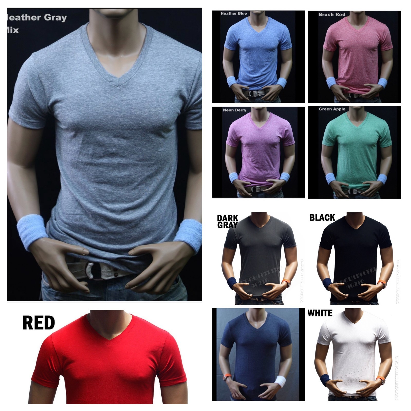 Men Slim T-Shirt V-Neck Fashion Muscle Plain Solid Casual Active Gym Tee S-2X