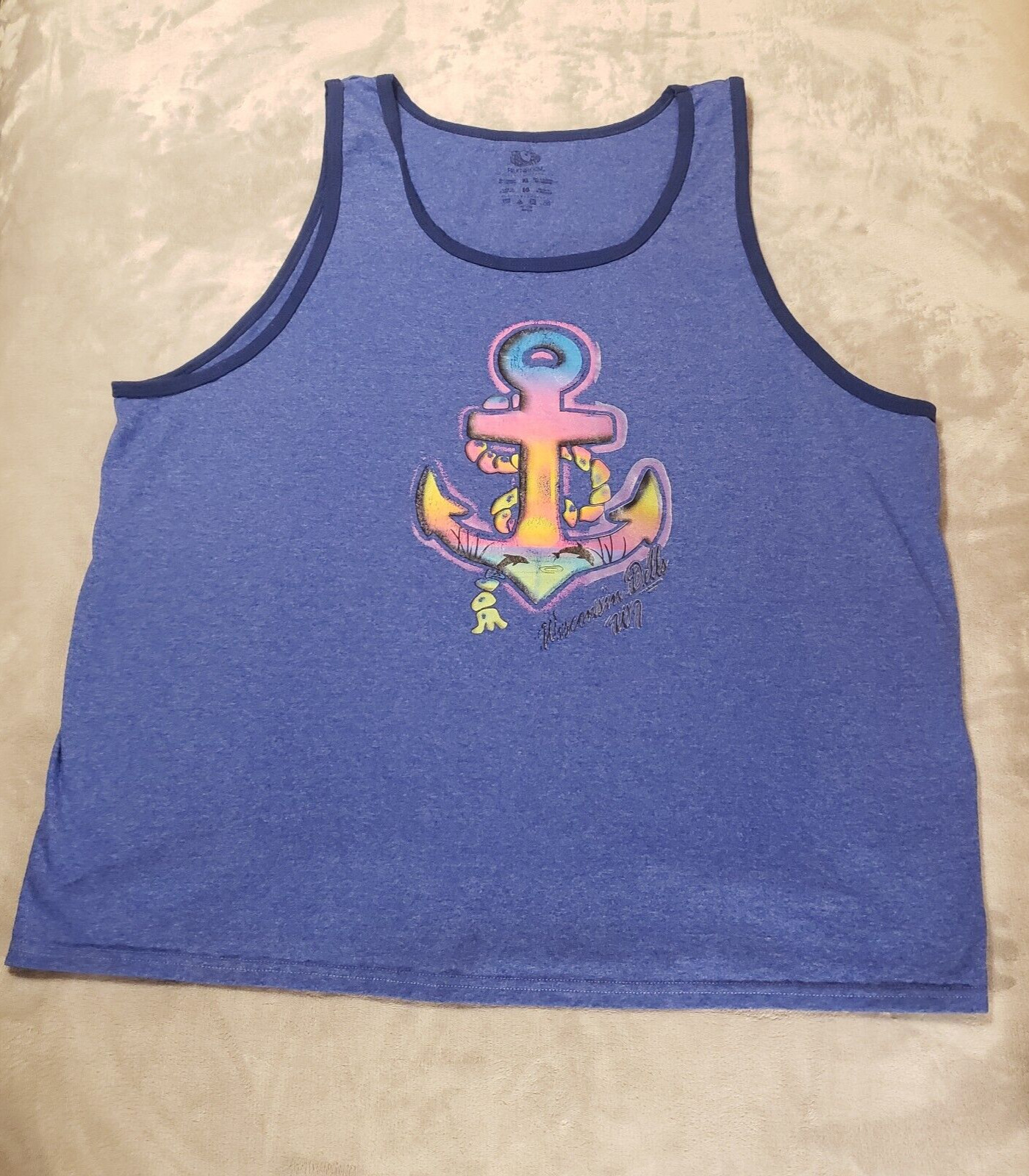 Wisconsin Dells Soviegner Anchor Aquatic Graphic Print Blue Tank Top Size XL