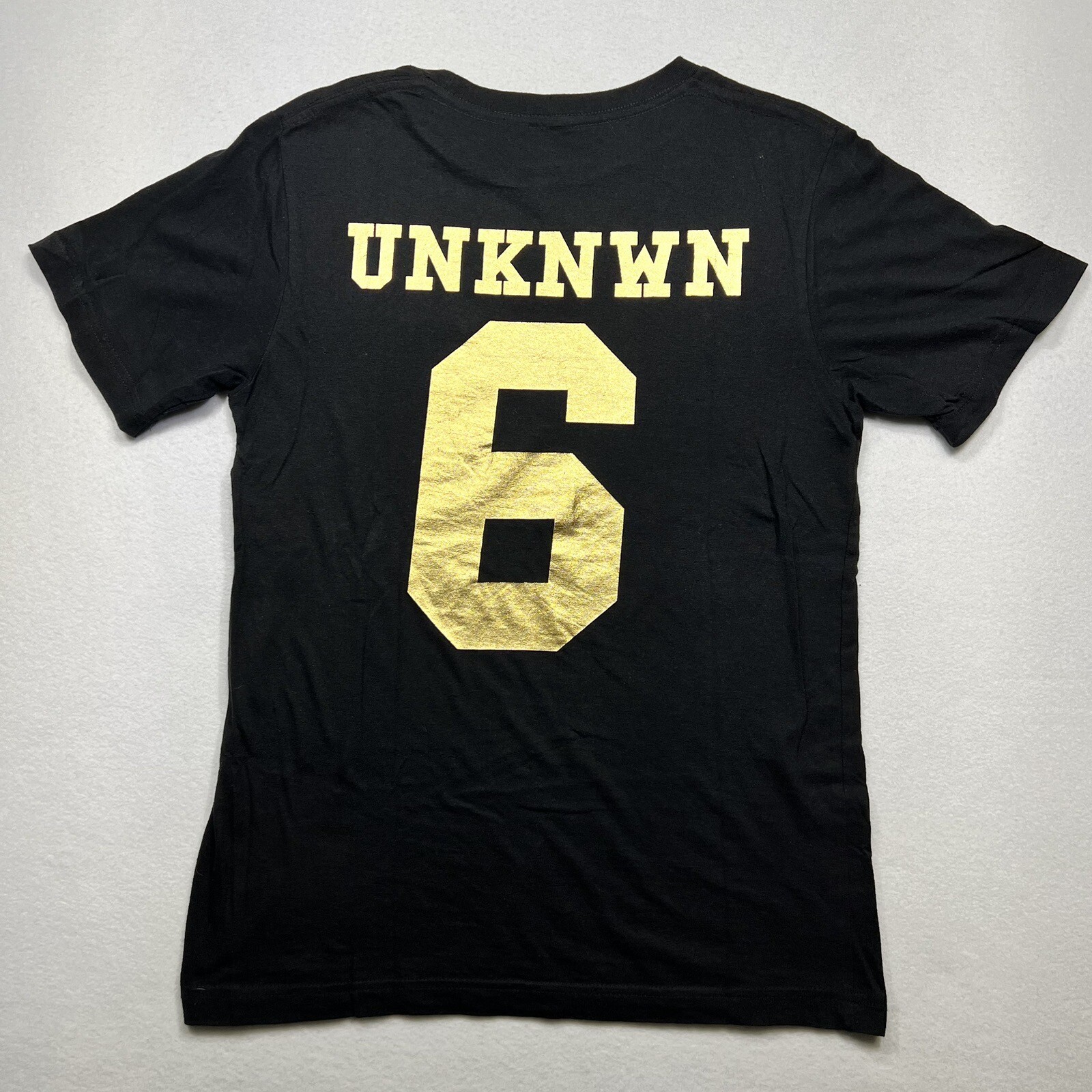 UNKNWN Lebron James Gold Black Invert Logo Jersey T-Shirt #6 Sz Small