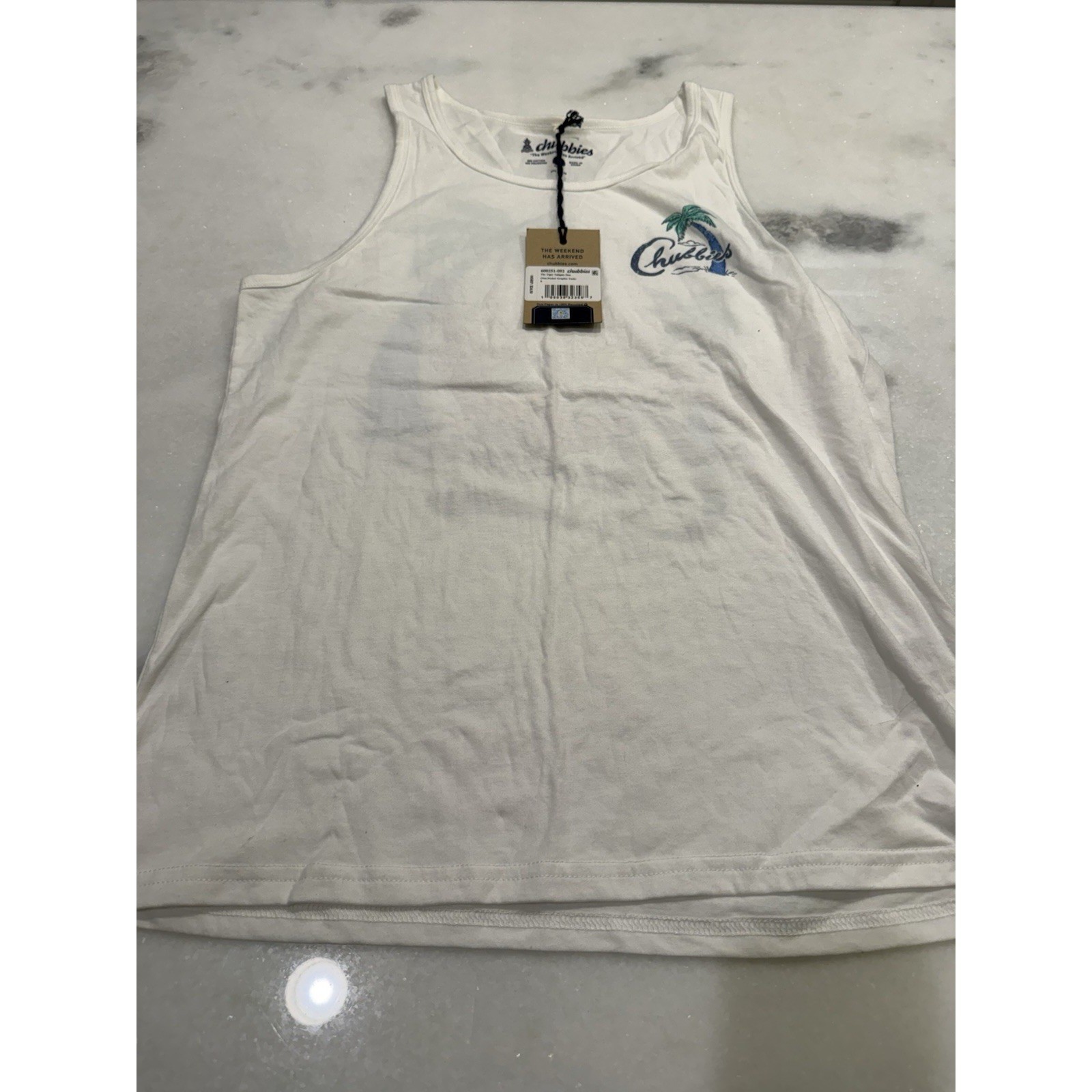 Chubbies Tank Top Mens Small White Tiger Tailgate Duo Graphic Palm Tree NWT