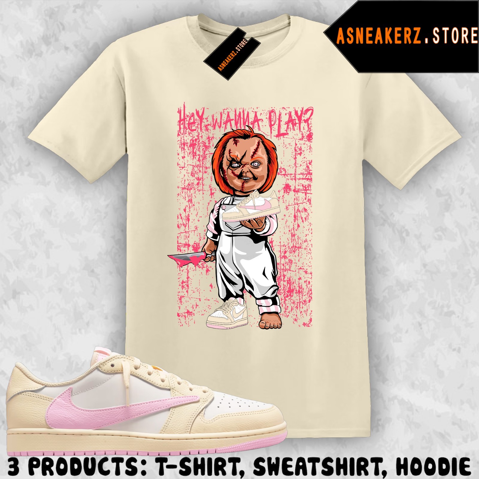 Shirt Matching Travis Scott AJ 1 Low Shy Pink Match Sneaker Sneakerhead Chucky