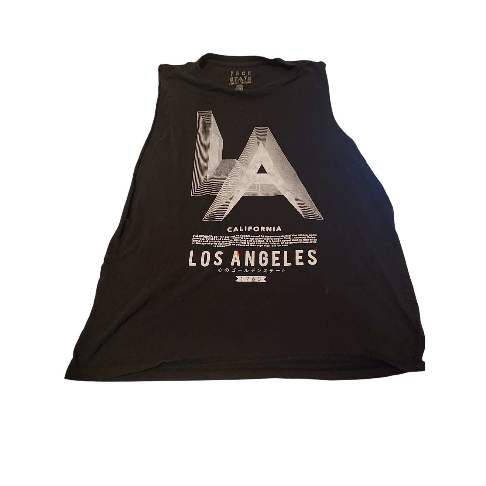 Free State Graphic Streetwear Black Tee California distressed WIP sz Large faded