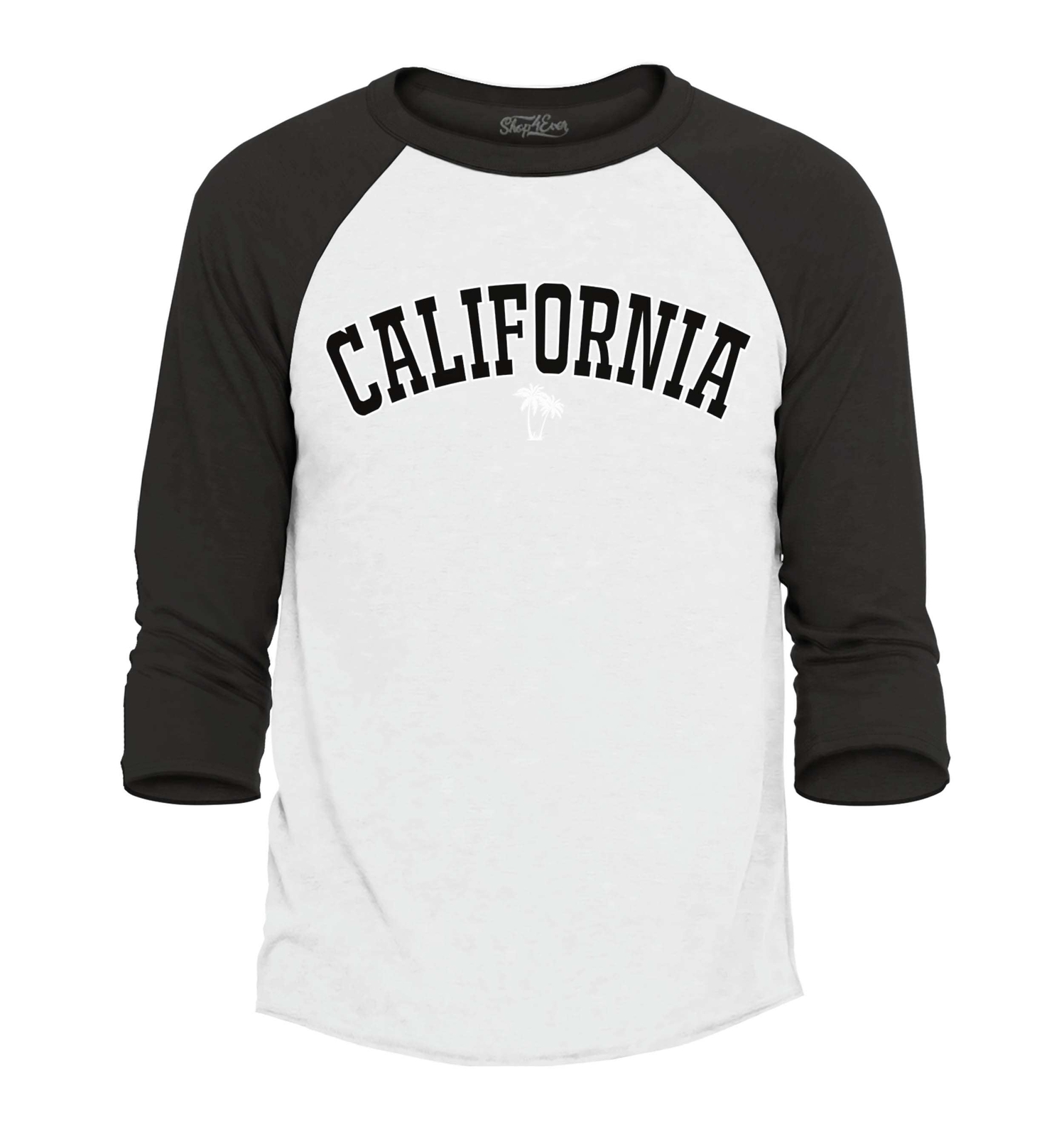 California State Letter Print Palm Tree Raglan Baseball State Shirts