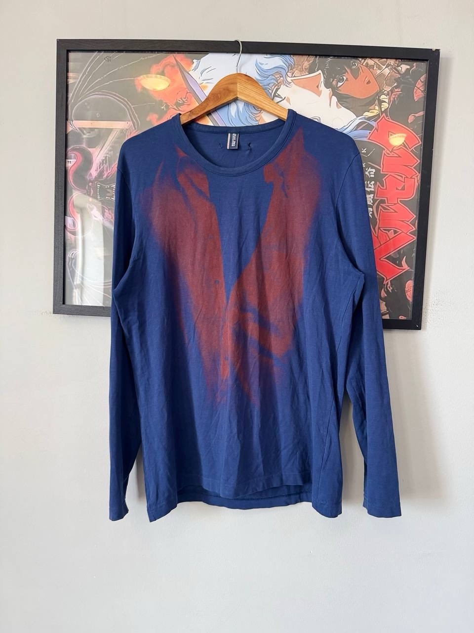 Jean Paul Gaultier Vintage Printed Long Sleeve T-Shirt Blue Red Archival XL JPG