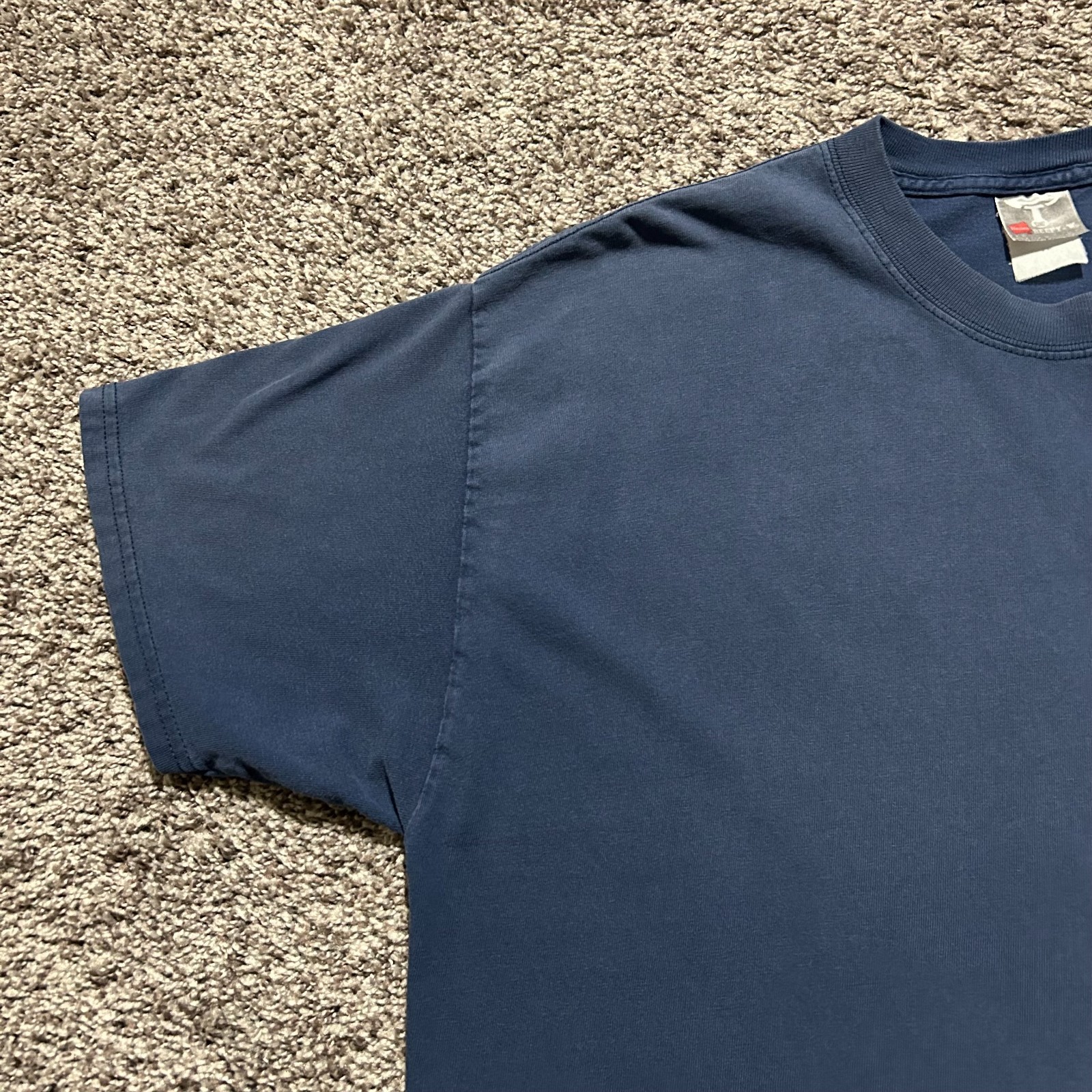 Vtg Sun Faded Shirt Pocket Tee y2k Graphic Tshirt Navy Blue Distressed Large