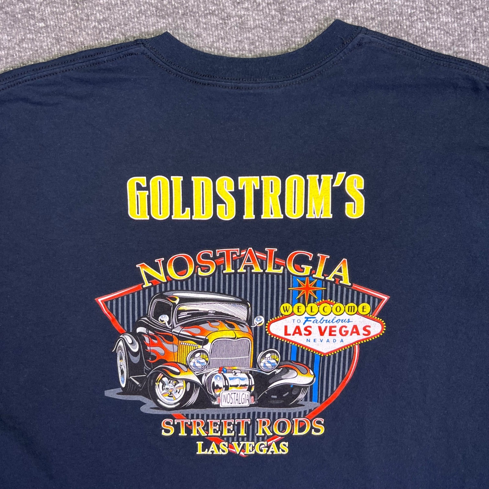 Goldstroms Shirt Mens XL Navy Basic Casual Crew Neck Vegas Hot Rods Moto