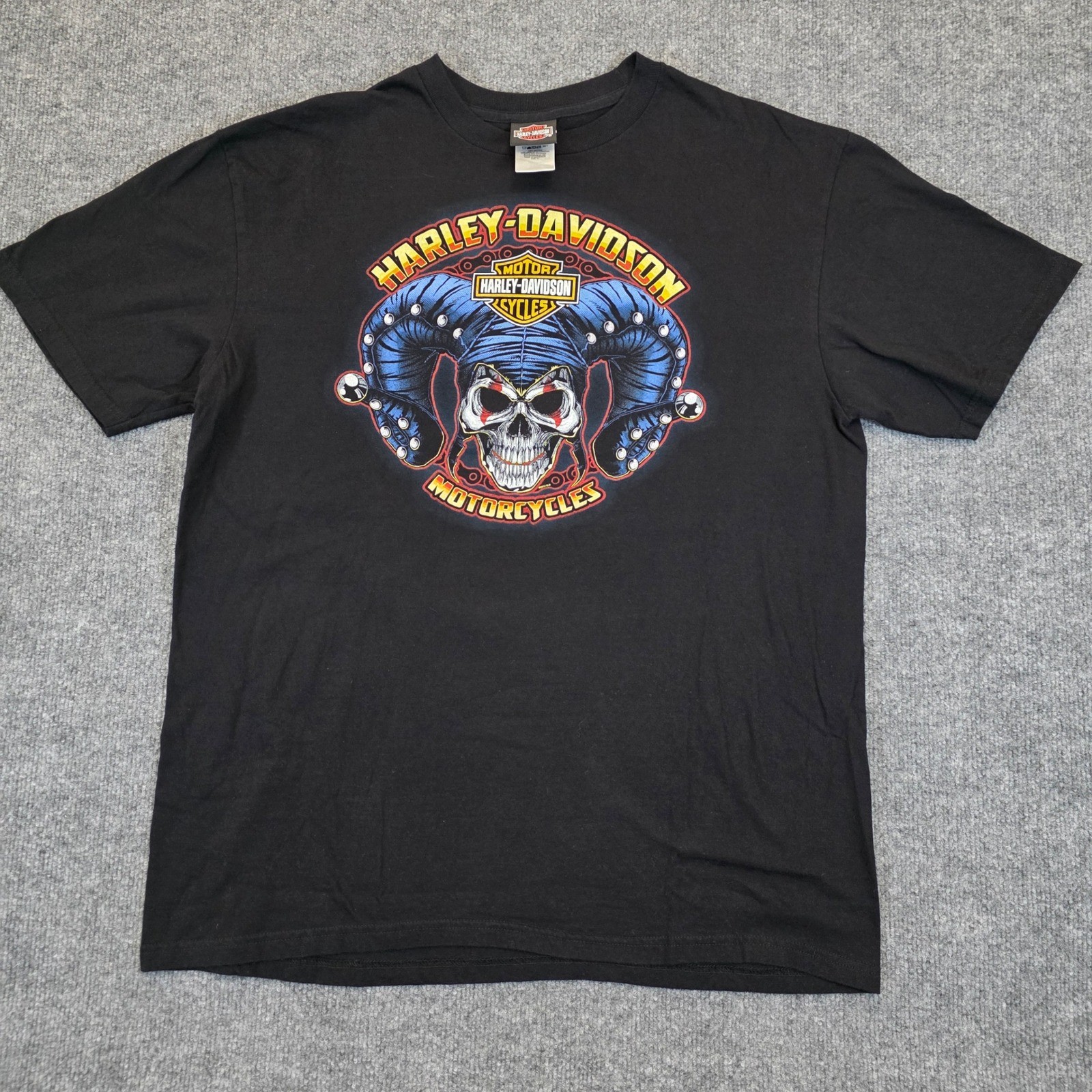 Harley Davidson T-Shirt Mens XL Black Jester Skull Graphic Stafford Texas 2014