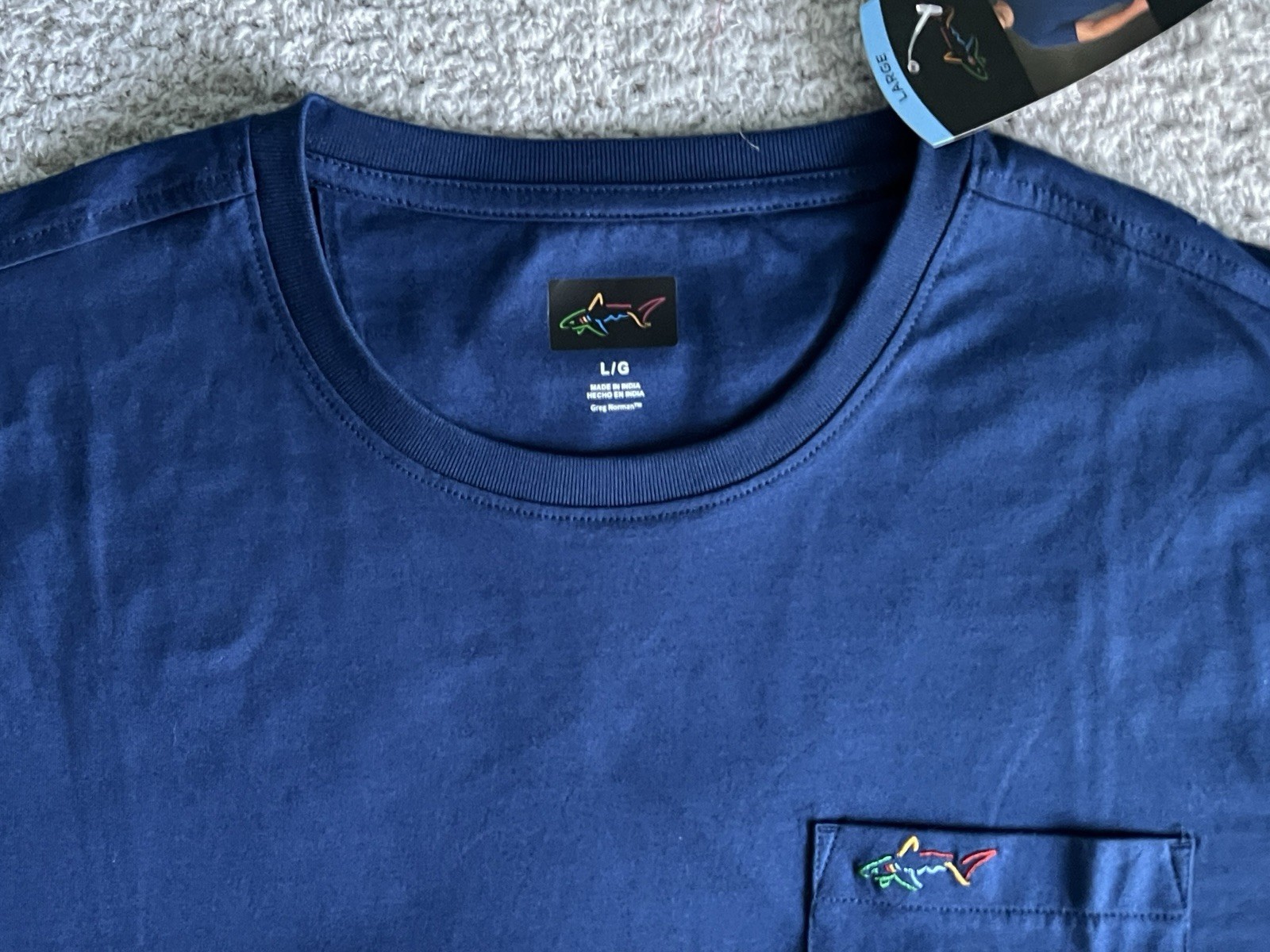 Greg Norman T Shirt Men’s Sz Large Blue Pocket Tee Relaxed Fit Short Sleeve