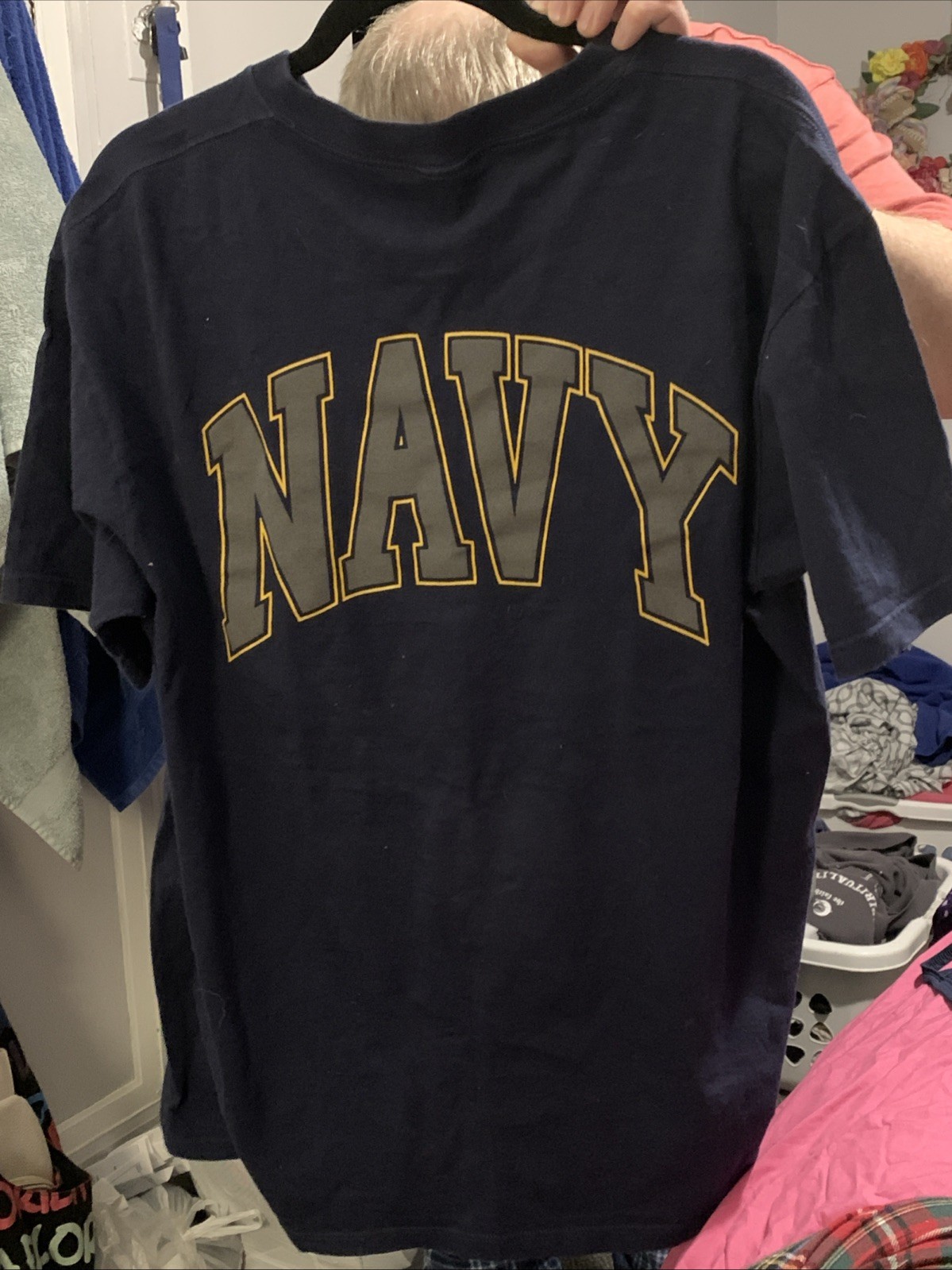 Vintage United States Navy Dark Blue With Grey, Blue Lettering, Front, Back