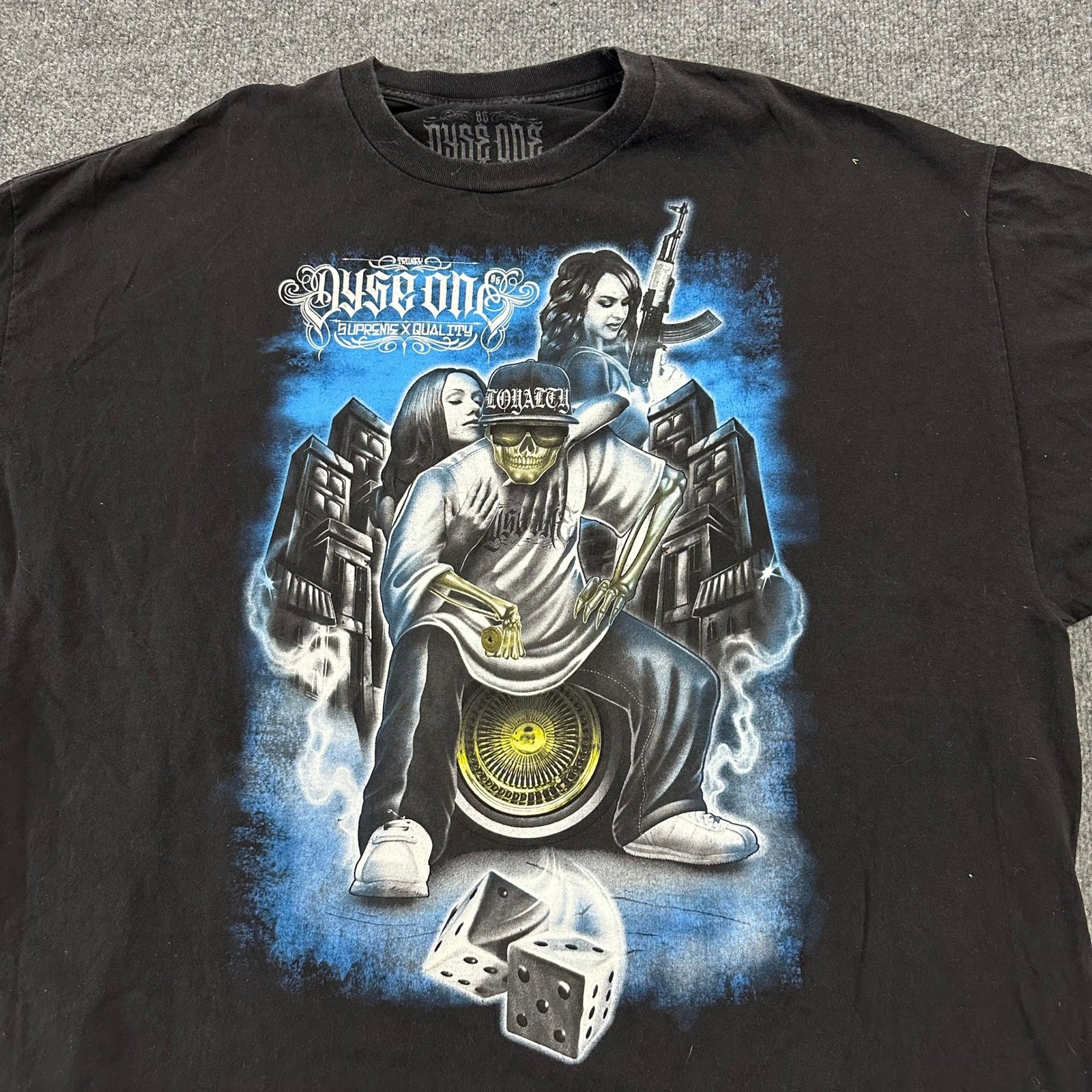 Dyse One T-Shirt Mens Size 4XL Black Graphic Chicano Streetwear Lowrider Skull