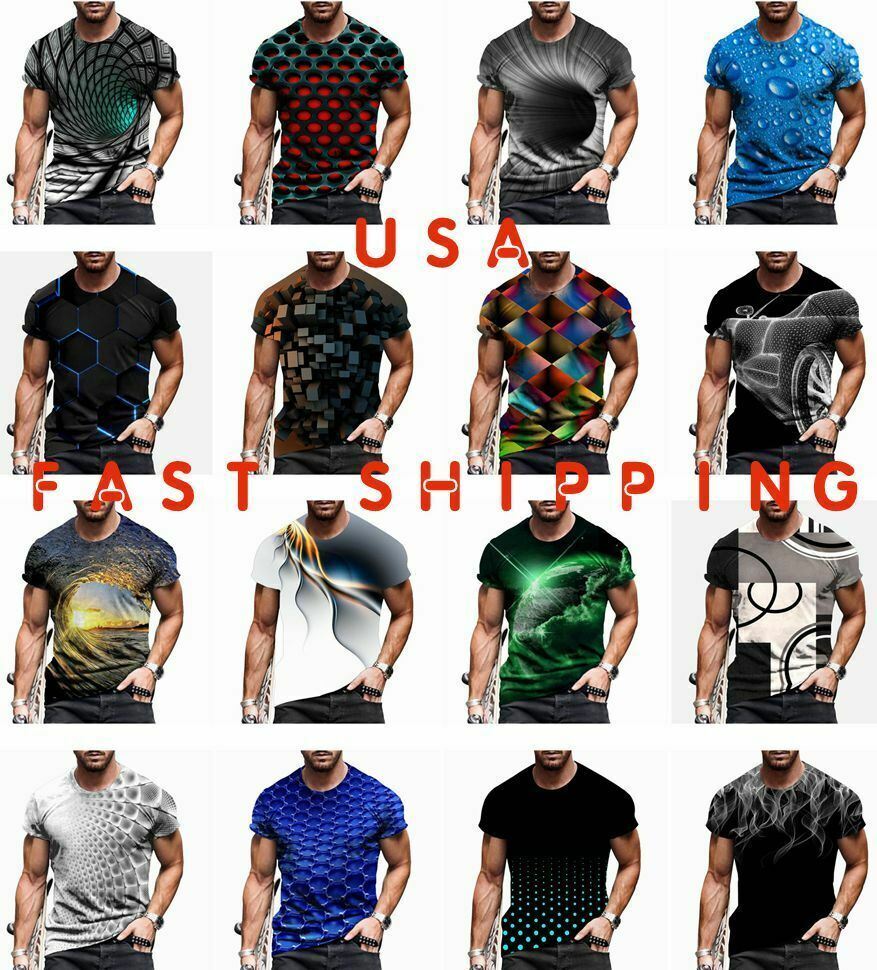 Men T Shirt Silky Fashion 3D Graphic Short Sleeve Novelty Casual Summer T-Shirt