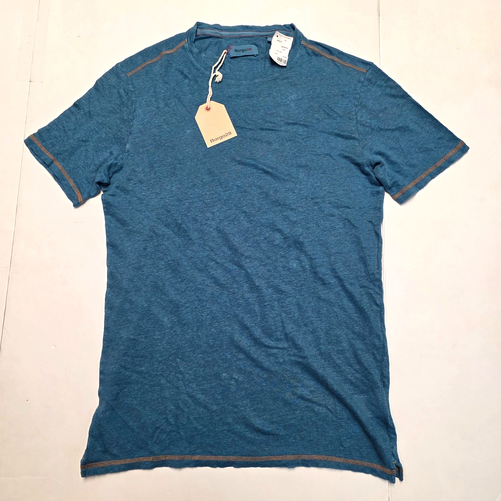 $115 New BORGO28 Short Sleeve Crew Neck T-Shirt Men’s SMALL S Blue 100% LINEN