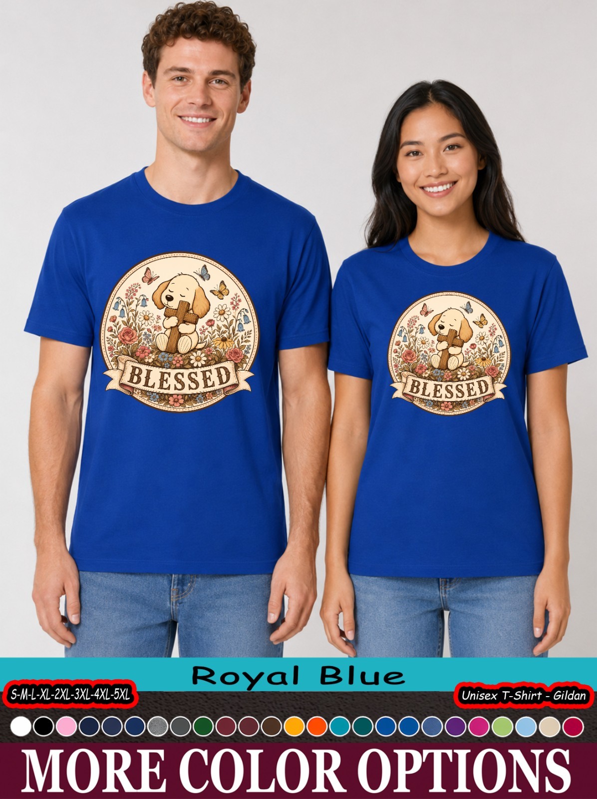 Christian Dog Lover Shirt, Blessed Puppy Cross Floral Faith Tee