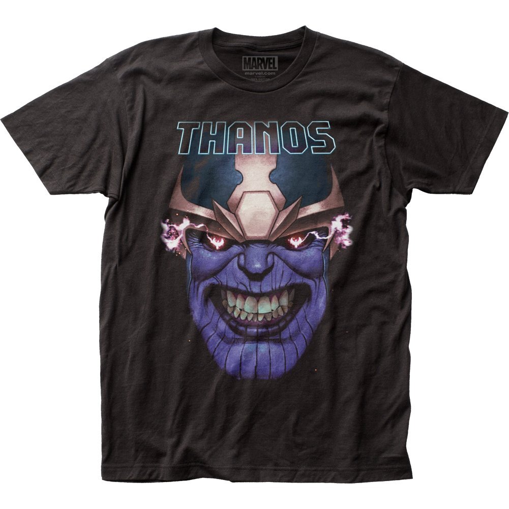 Thanos (Marvel Comics) Mens T-Shirt – Giant Evil Grin Under Name