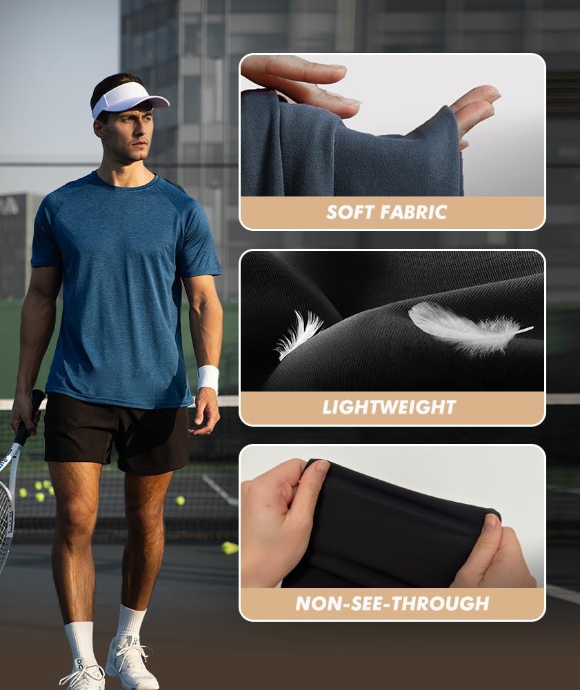 5 Pack Workout Shirts for Men-Quick Dry Black Gym Moisture Wicking Short Slee…