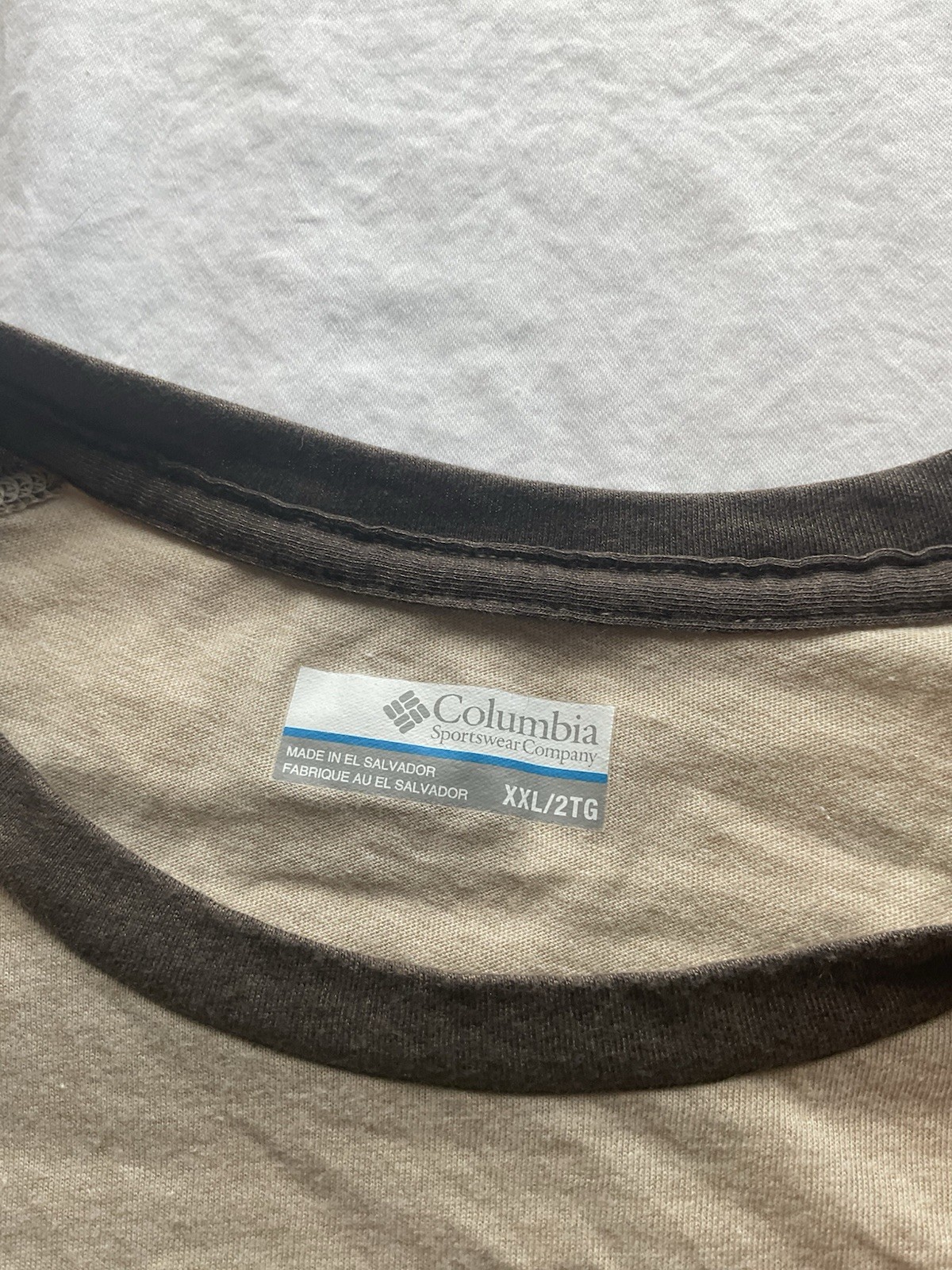 Columbia Beige Brown Colorblock Logo Cotton Knit Crew Neck T-Shirt Men 2XL