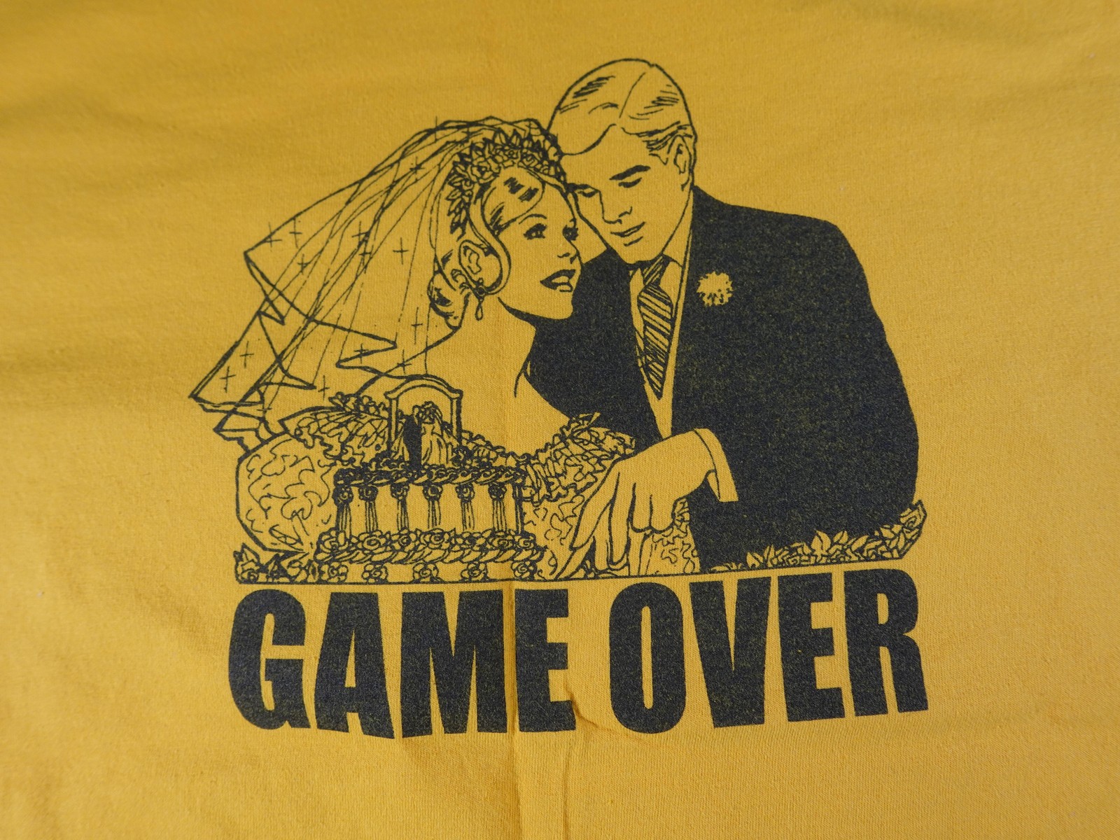 Game Over Wedding Shirt Mens Large Yellow Funny Graphic Carbon Tee Novelty