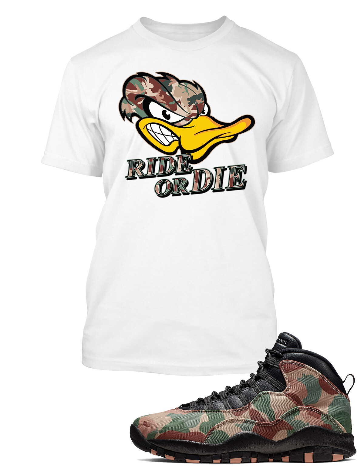 Ride or Die Graphic Sneaker Sport Tee Shirt Match J10 Duck Camo Pro Club Shaka T