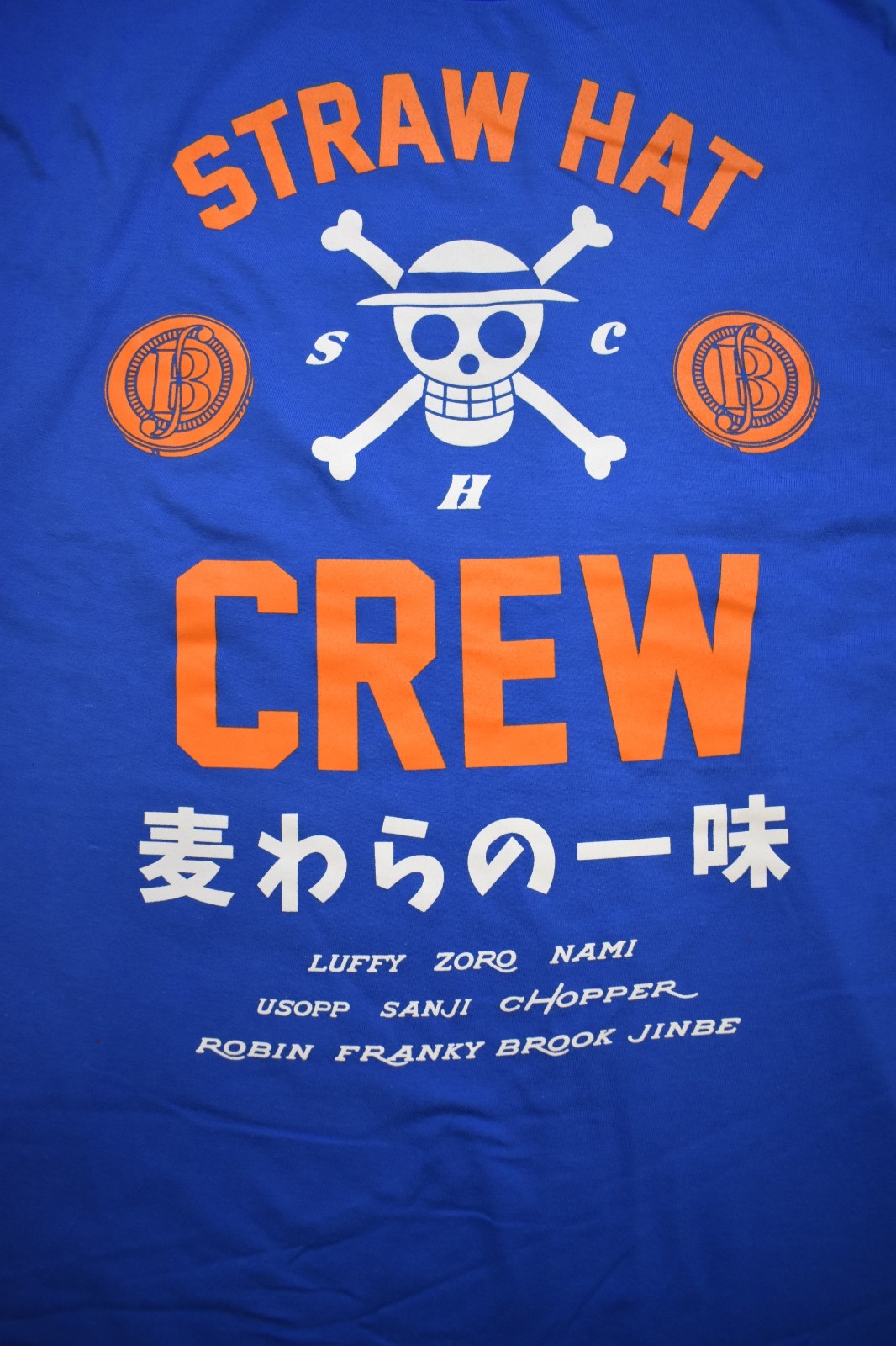 One Piece Skull Logo Straw Hat Crew Mens Blue Shirt New Small