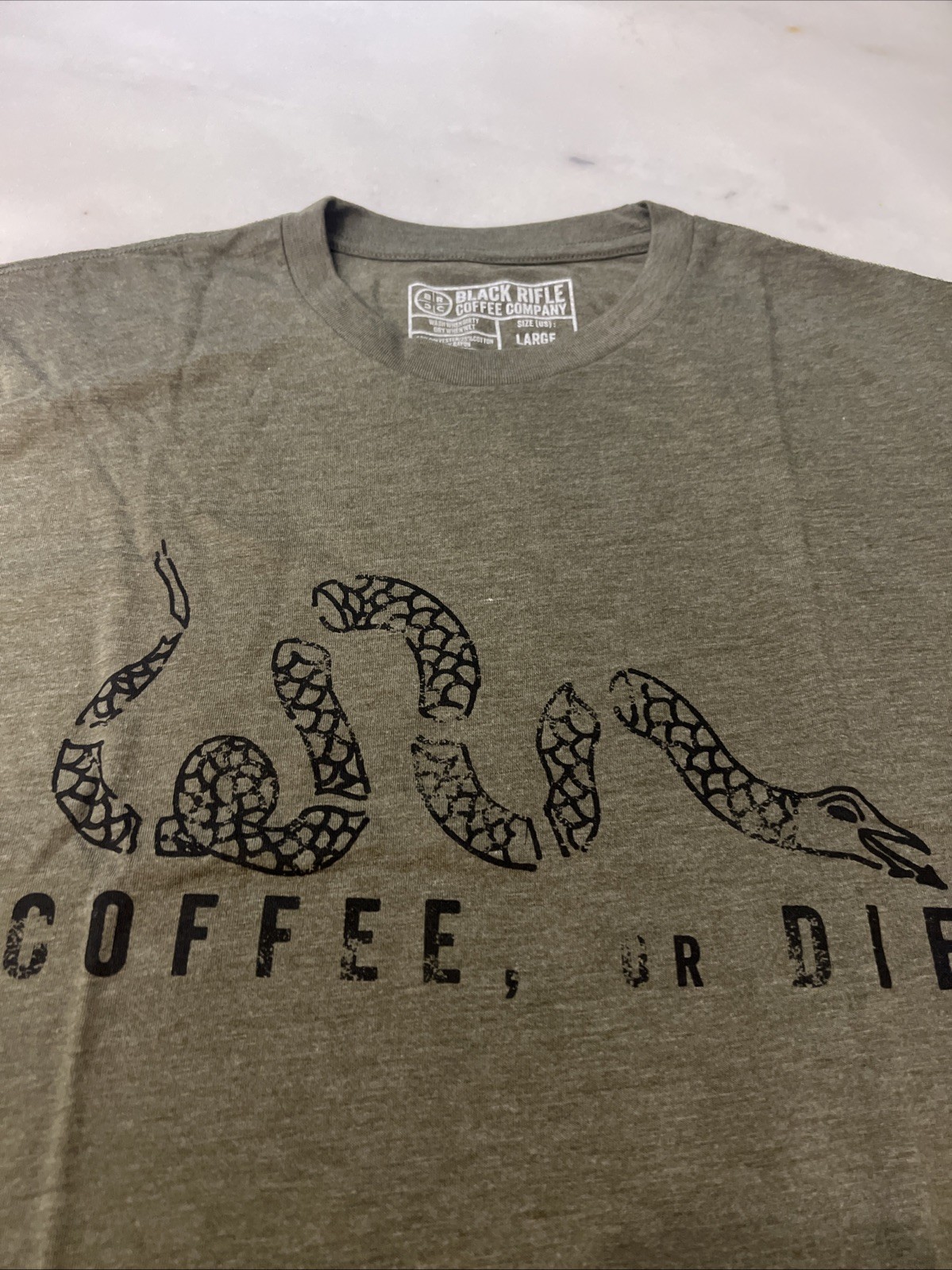 Black Rifle Coffee Company Coffee or Die T-Shirt Snake Military Green Size XL