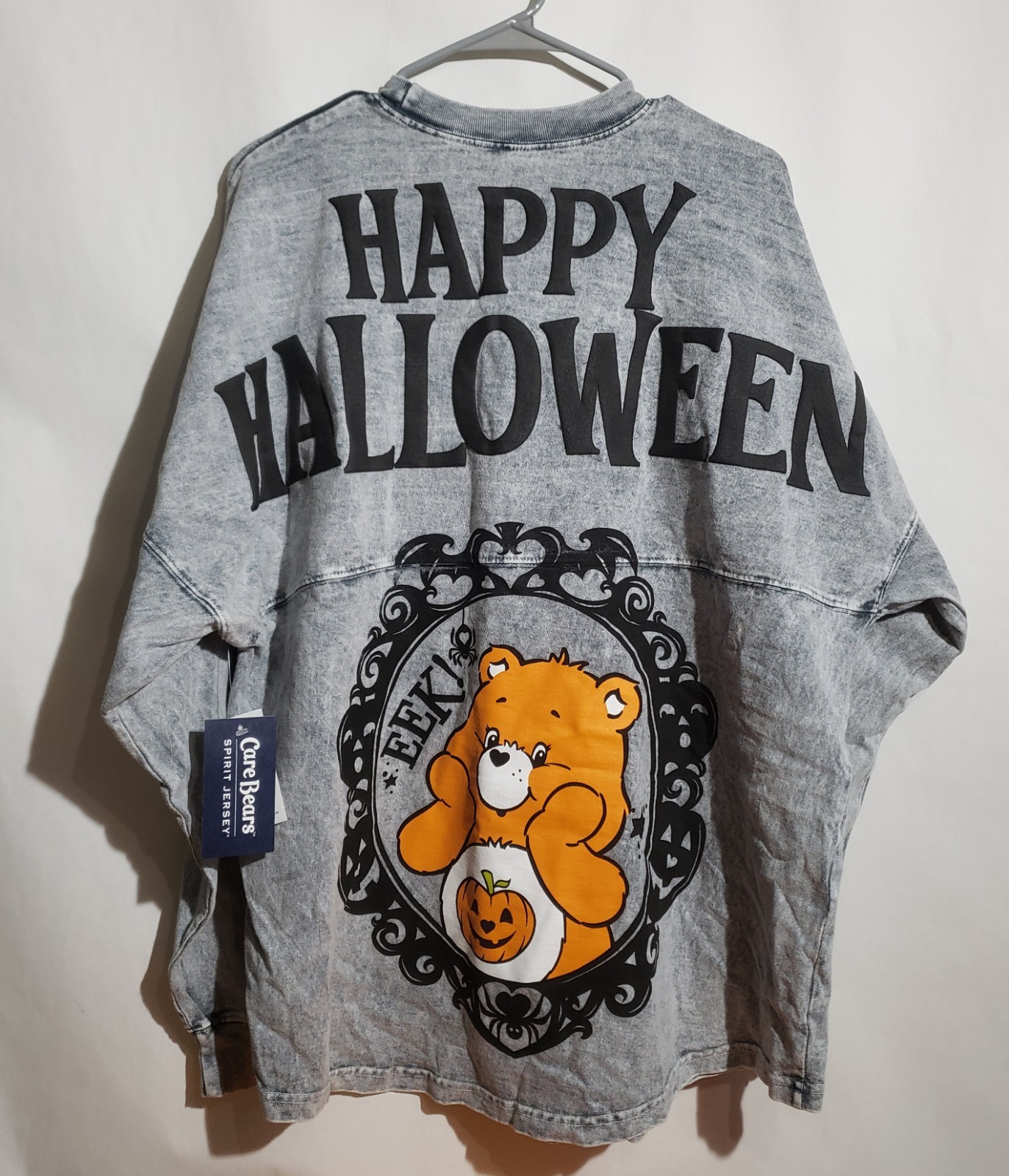 NWT Care Bears Trick-or-Sweet Happy Halloween Spirit Jersey Adult Size L Gray