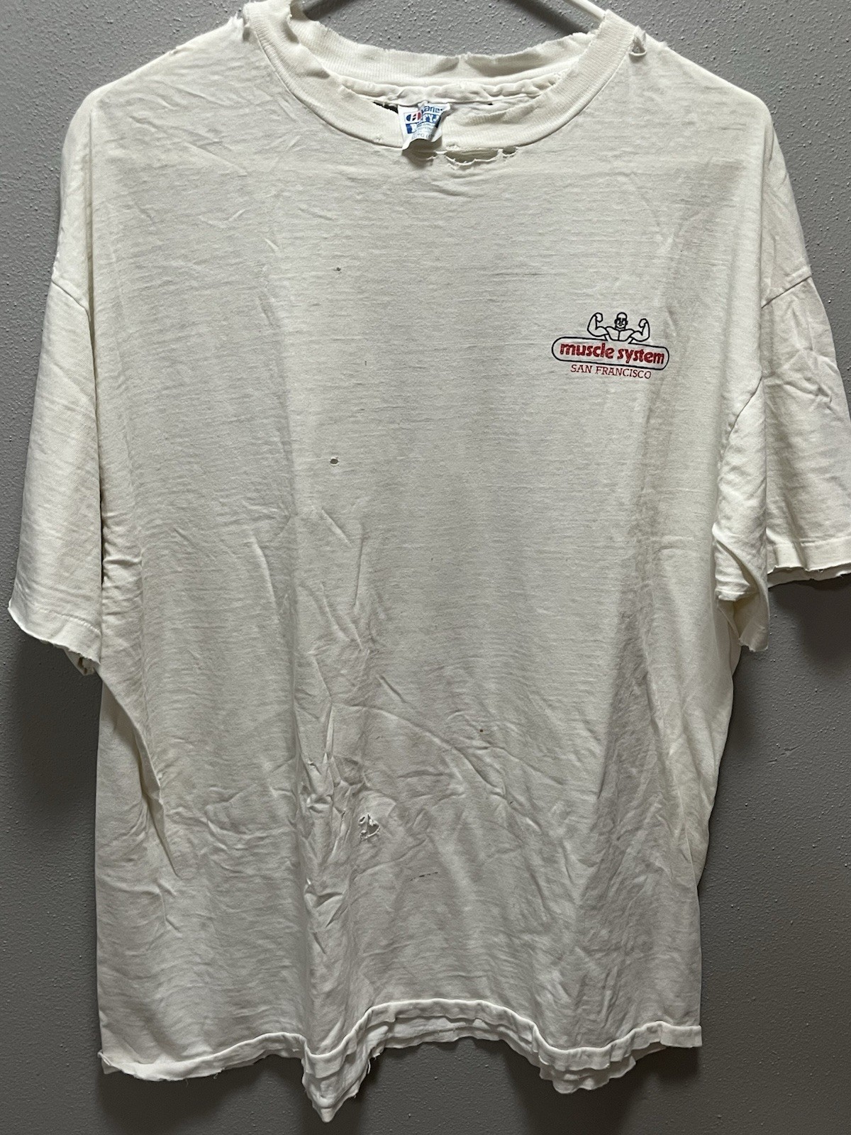 Vintage Men’s Medium Muscle System San Francisco Bodybuilding Gym White T-Shirt