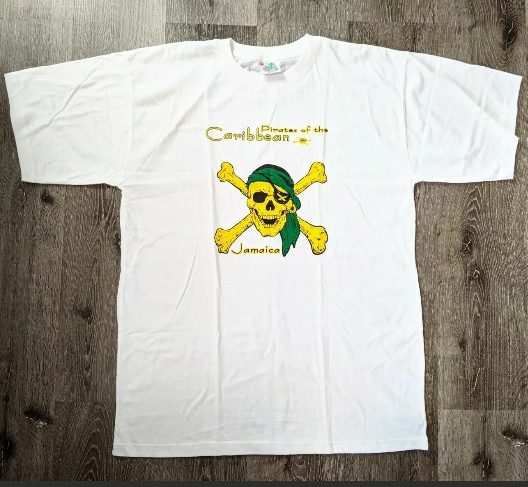 Pirates of the Caribbean Jamaica Skull & Crossbones White T-Shirt Mens 2XL