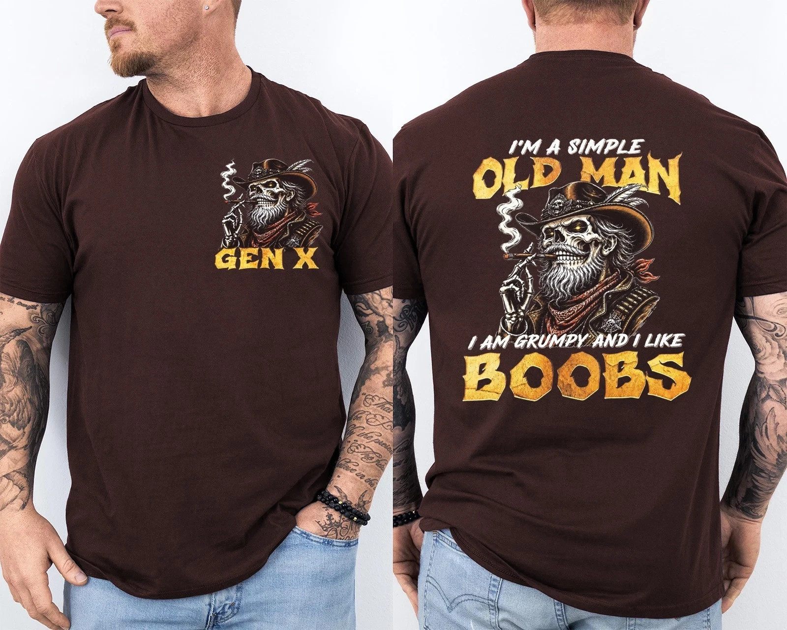 Gen X I’m A Simple Old Man I Am Grumpy and I Like Boobs Front & Back T-Shirt