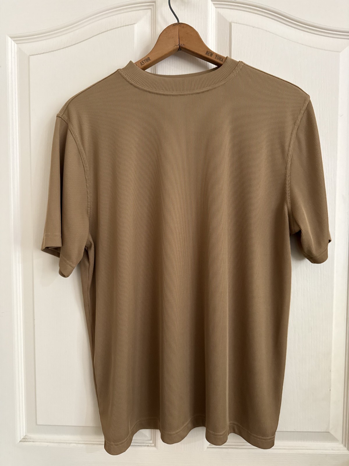 Tulliano Men’s Large Brown Ribbed Mock Neck Short Sleeve Stretch T-Shirt