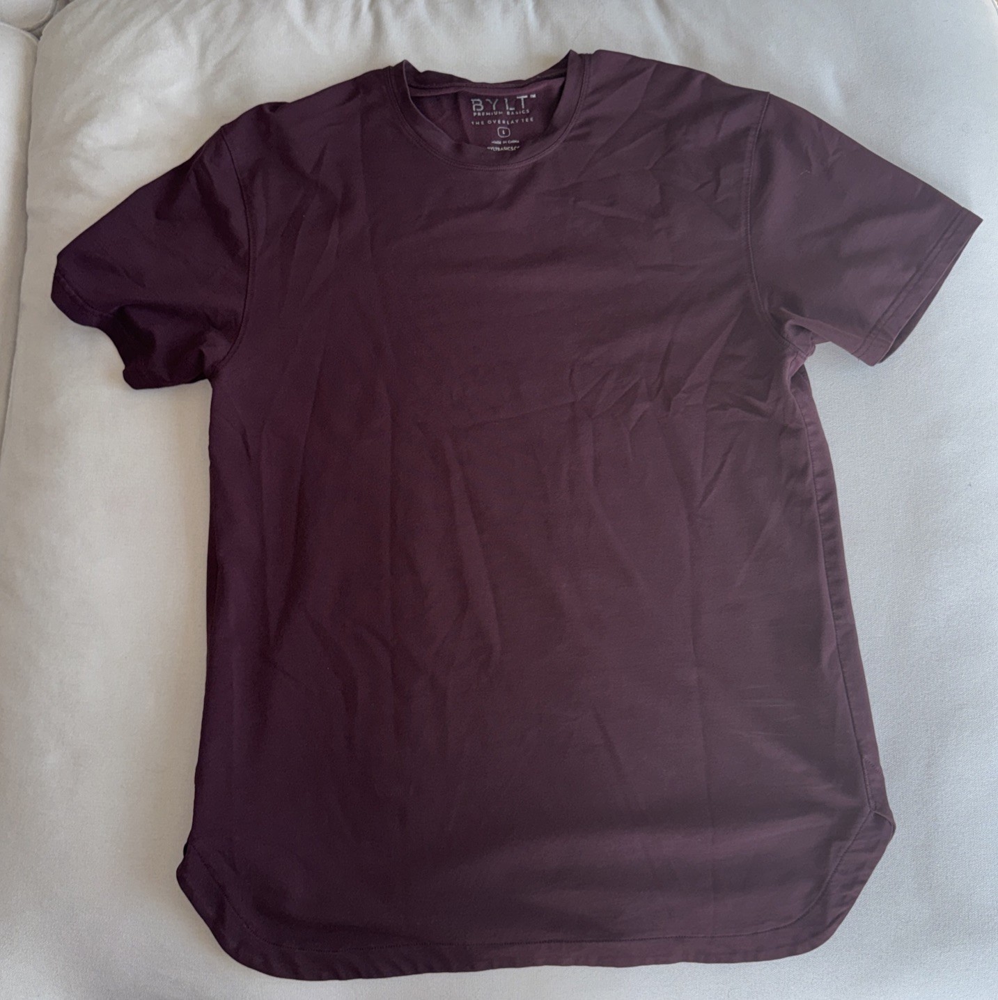 Bylt, Drop Cut Short Sleeve, Lux, Men’s Shirt, Size Large, Maroon, Crew Neck