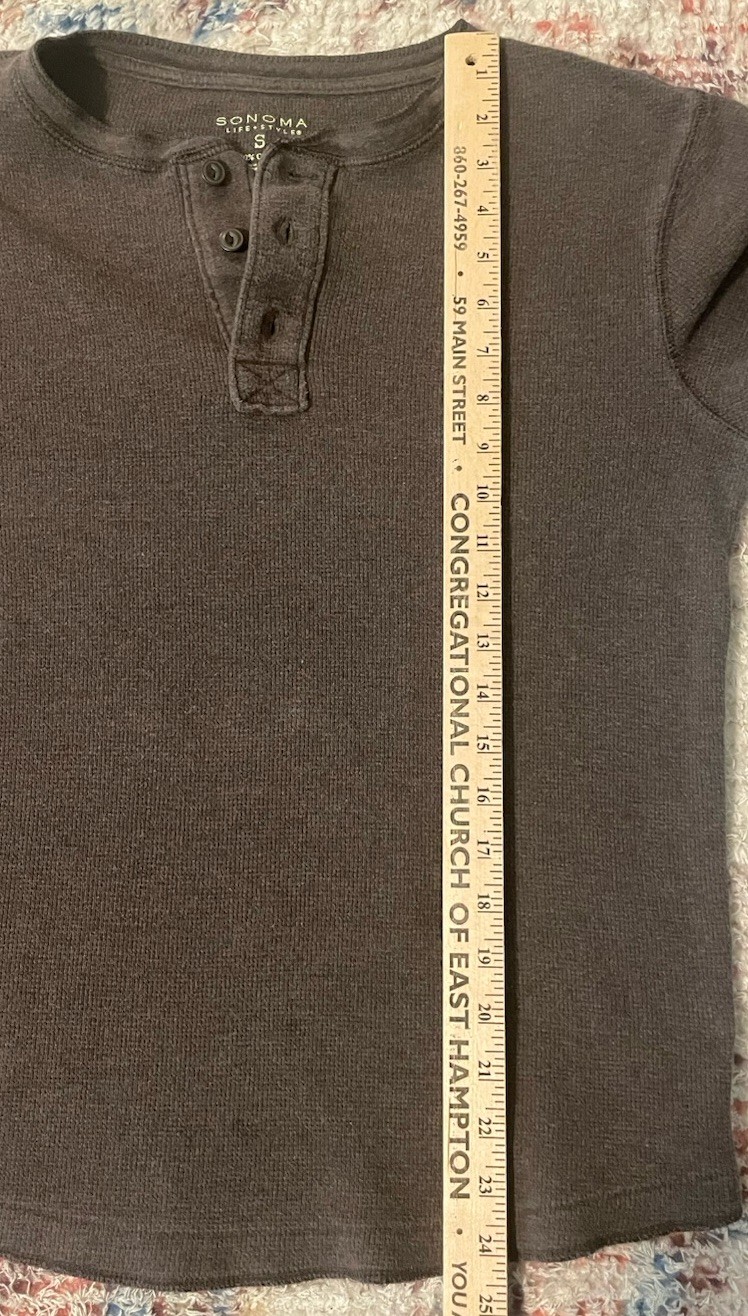 Sonoma Men’s Small Brown Long Sleeve Henley Shirt Waffle Knit Thermal Casual