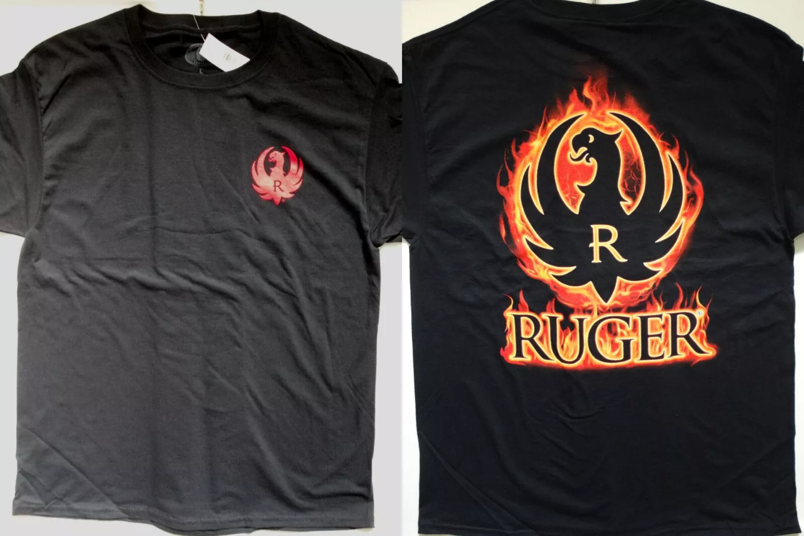 Ruger Gun Pistol Flames Logo Rugged Reliable Firearms Licensed T-Shirt