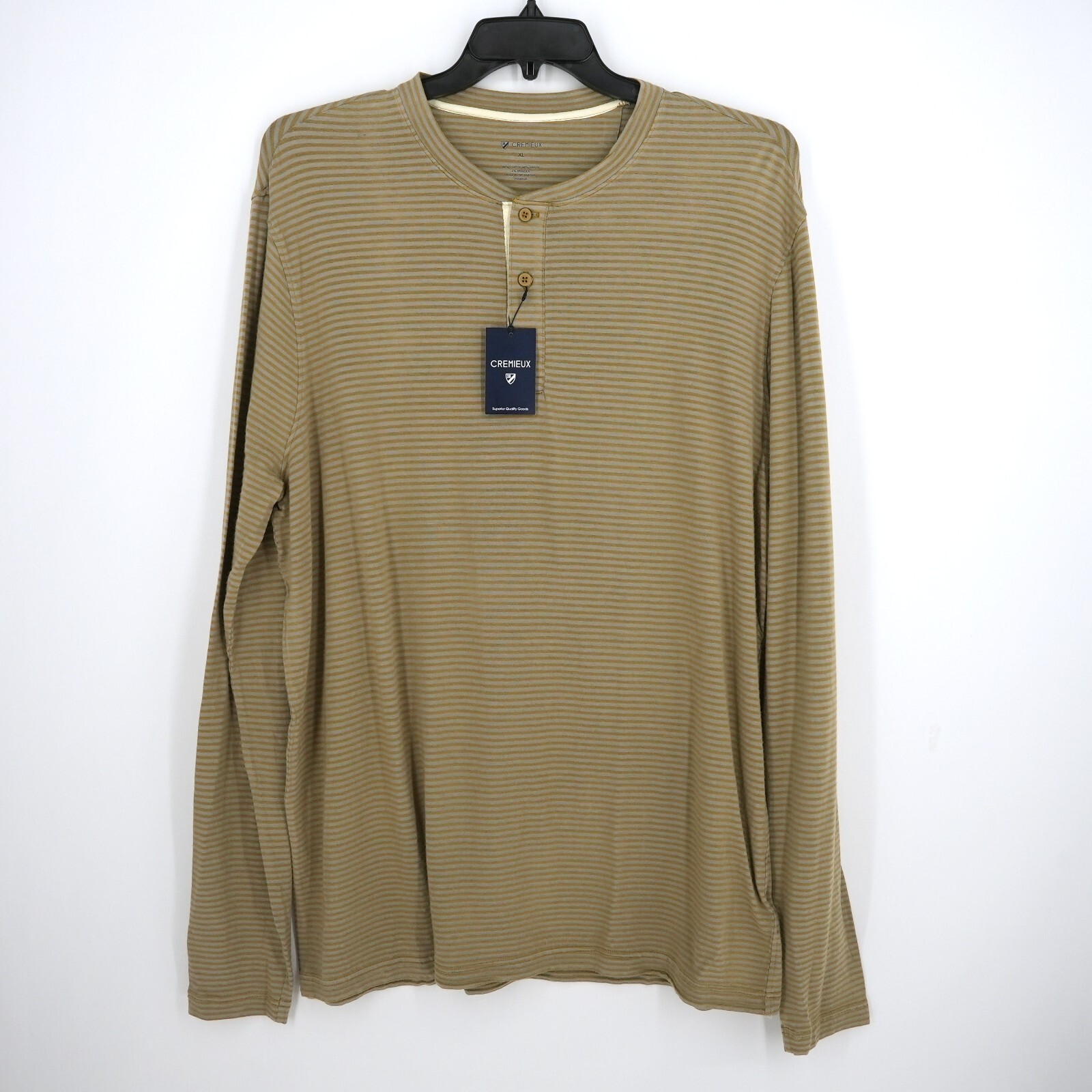 Cremieux Men’s Long-Sleeve Henley Shirt XL Gold Gray Striped NWT $69.50
