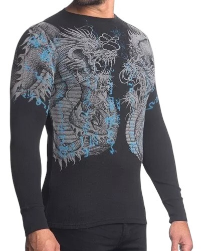 Xtreme Couture by Affliction Men’s Thermal Shirt Double Up Black Biker S-2XL