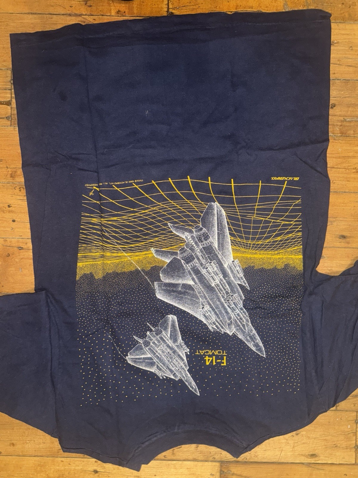 1986 Fighter jet graphic print double sided Tee – Size L