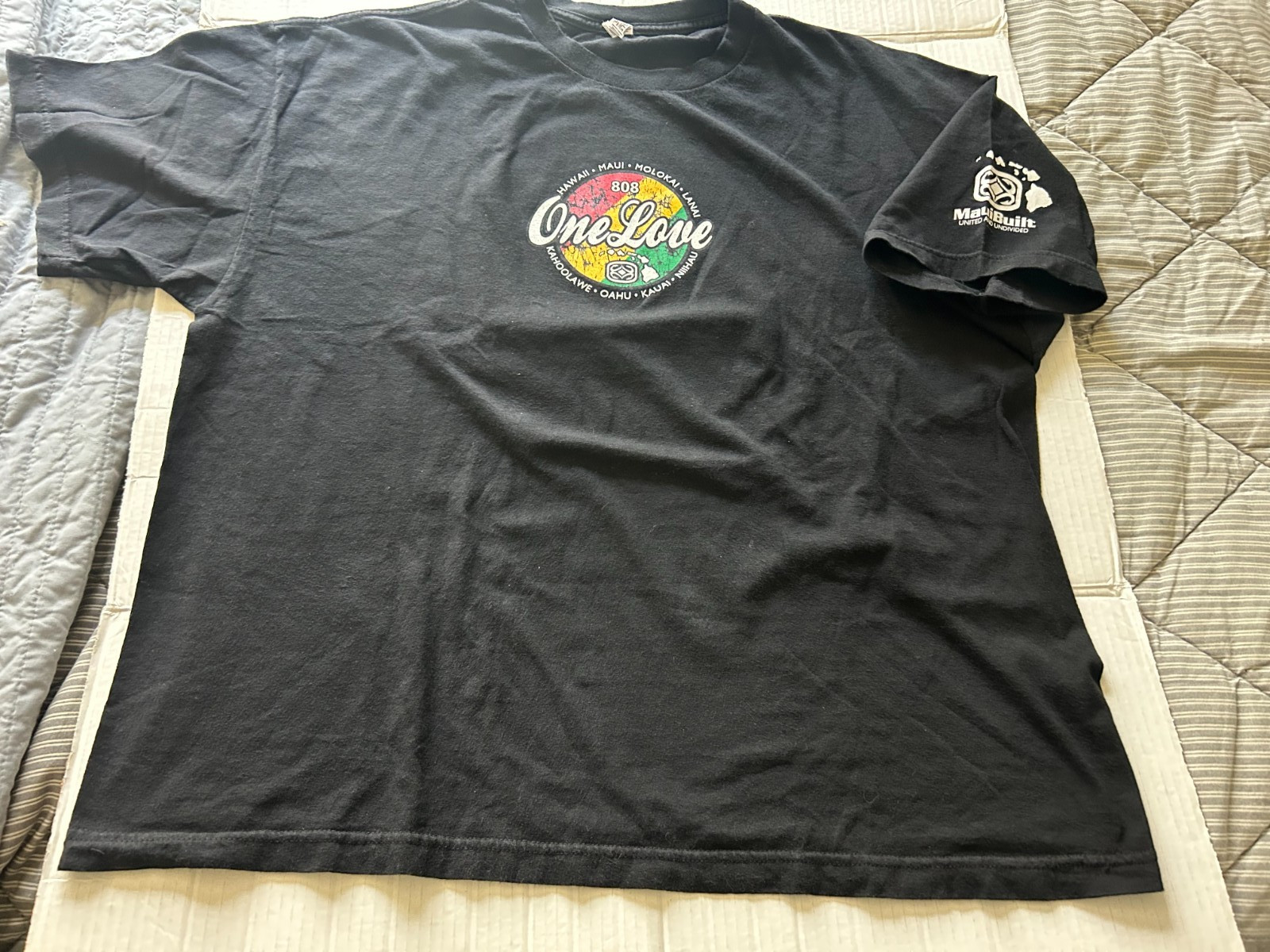 MAUI BUILT 808 ONE LOVE DISTRESSED 2XL BLK SHORT SLEEVE T SHIRT.SEE DESCRIPTION