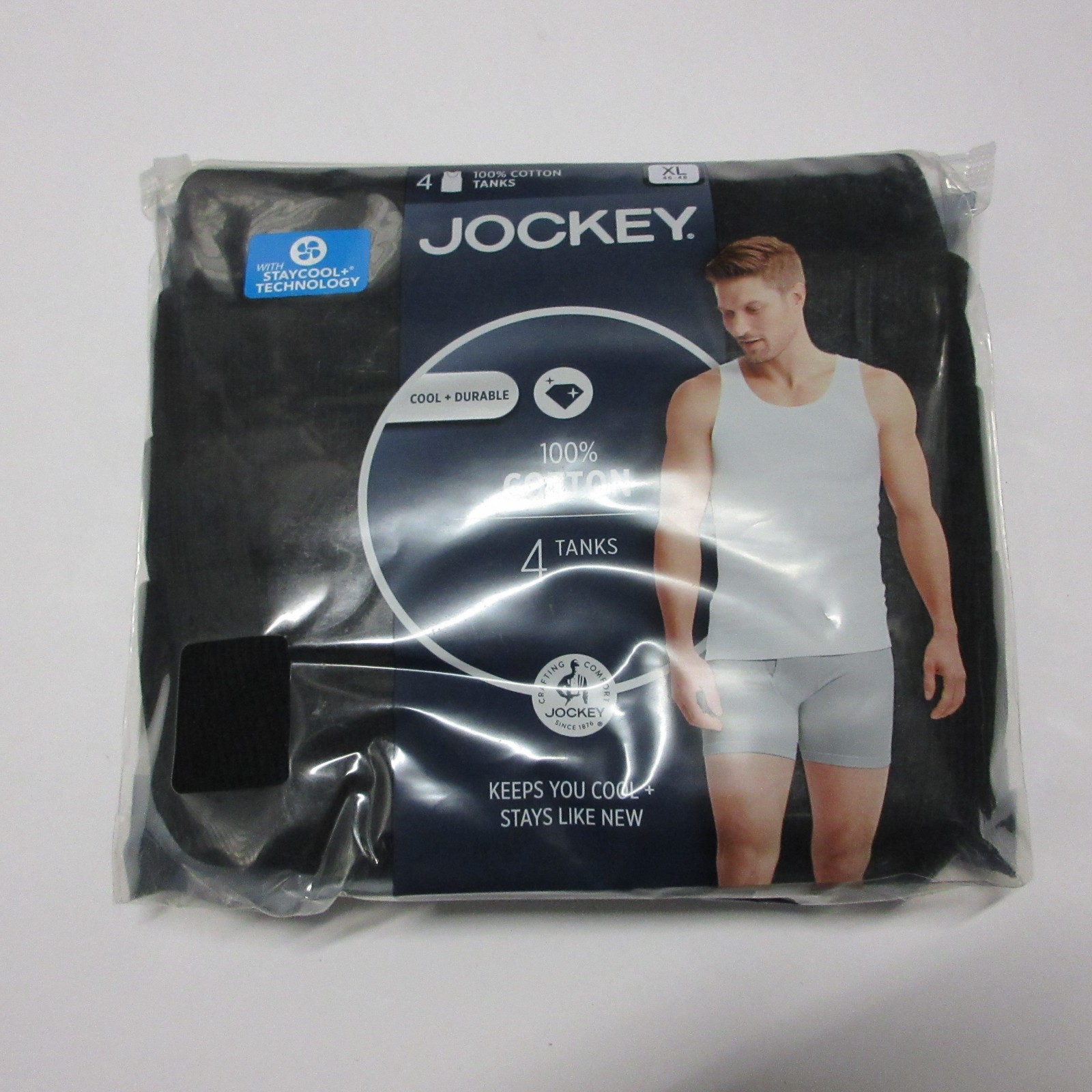 New Jockey 4 Pack Mens Stay Cool Cotton Tanks Size Extra Large XL Black Durable